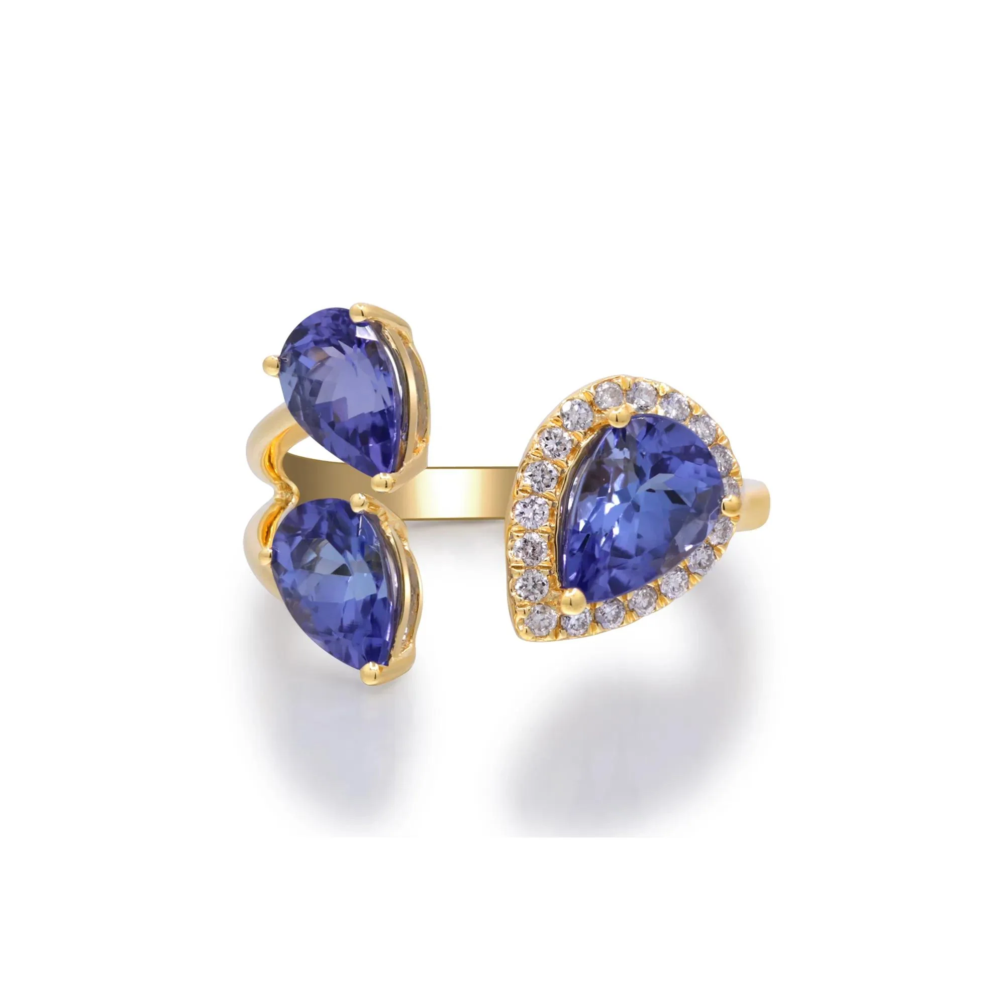 1/7 CT. Tw. Tanzanite and Diamond Accent Three-Stone Ring 10K Yellow Gold Size 9 2mm - Image 4