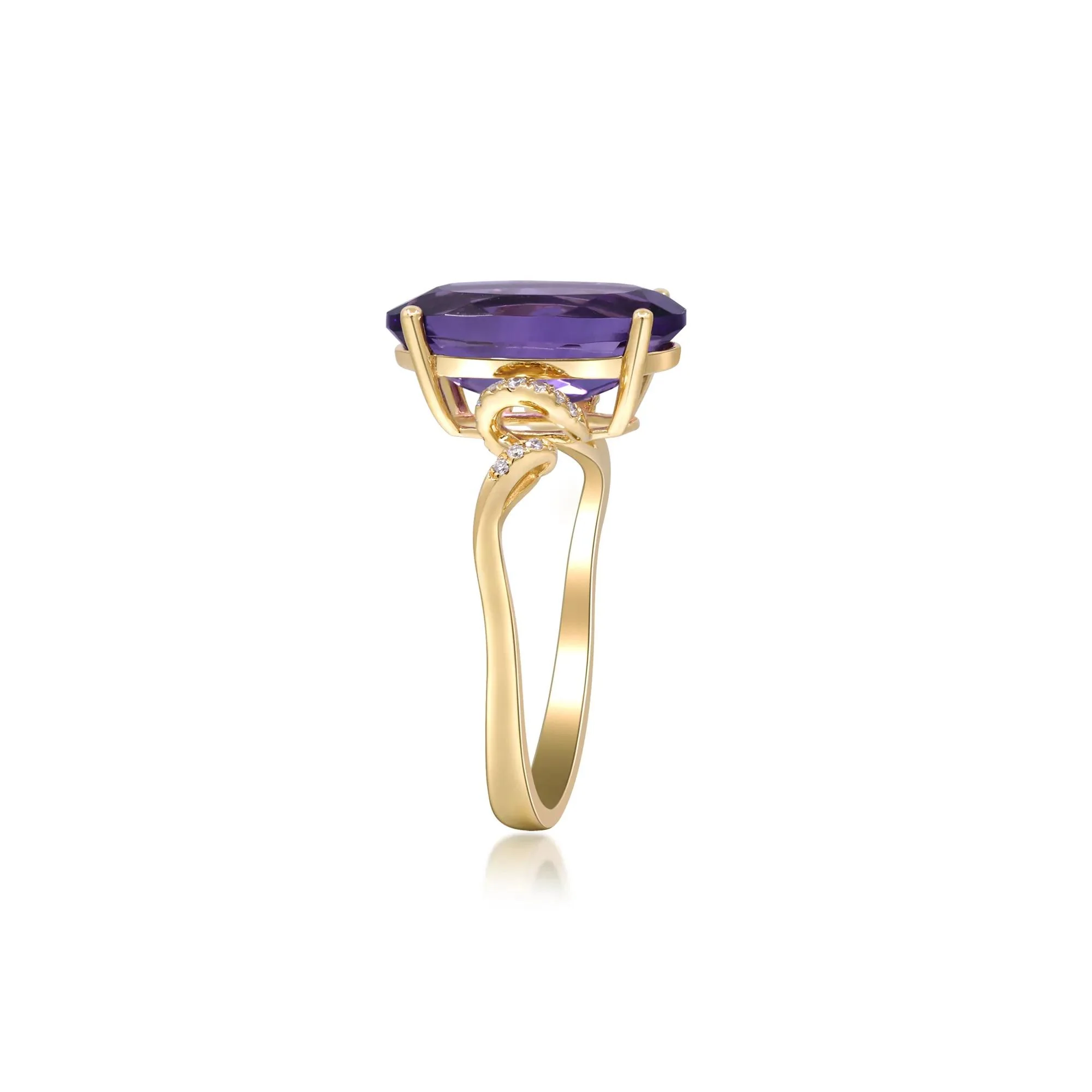 Amethyst and Diamond Accent Ring 10K Yellow Gold Round Brilliant Cut Size 6.5 2mm - Image 2