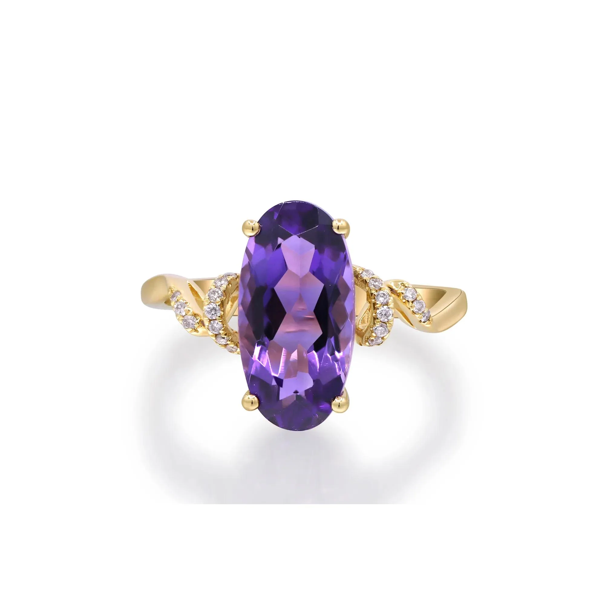 Amethyst and Diamond Accent Ring 10K Yellow Gold Round Brilliant Cut Size 7 2mm - Image 5