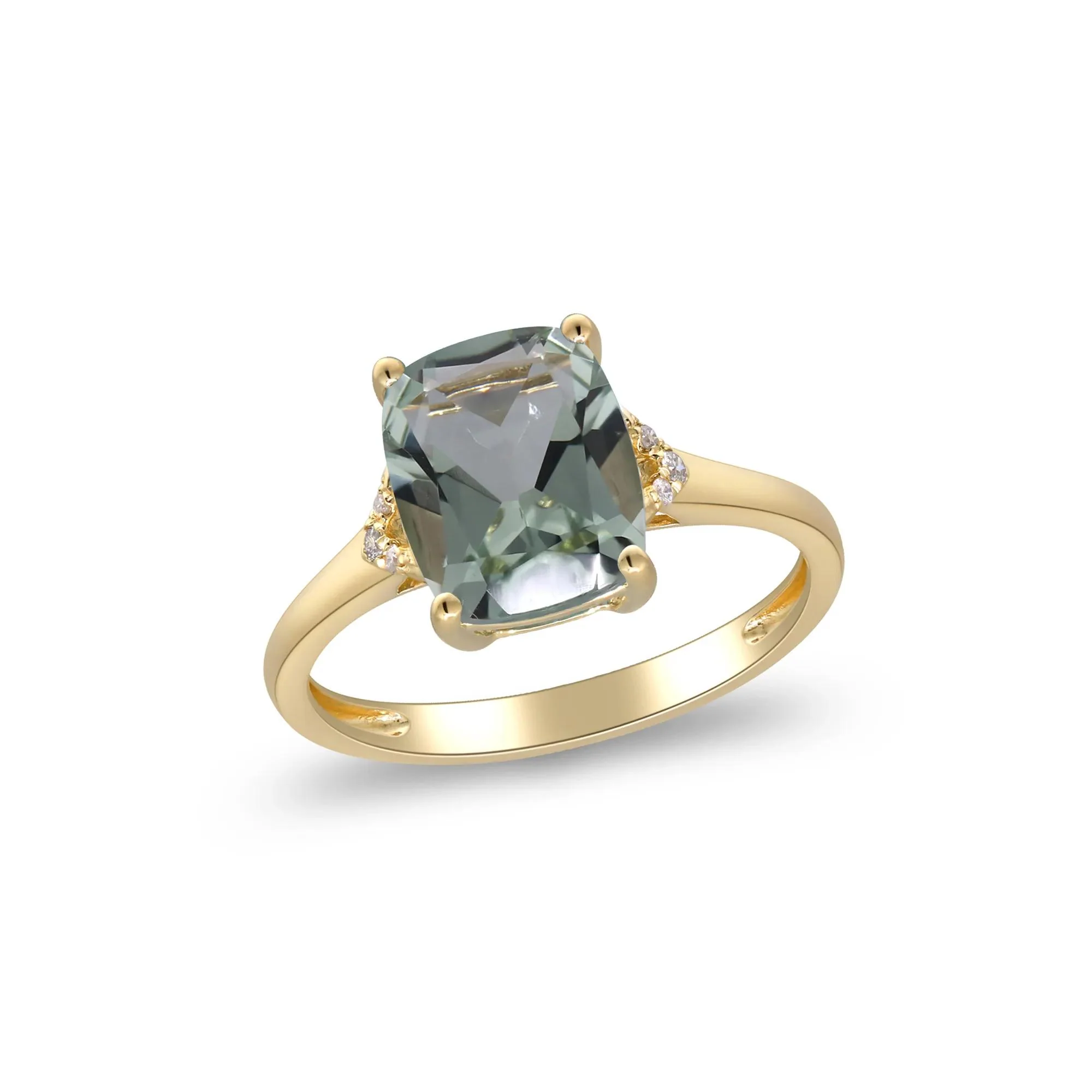 Green Amethyst and Diamond Accent Ring 10K Yellow Gold Size 10 2mm - Image 5
