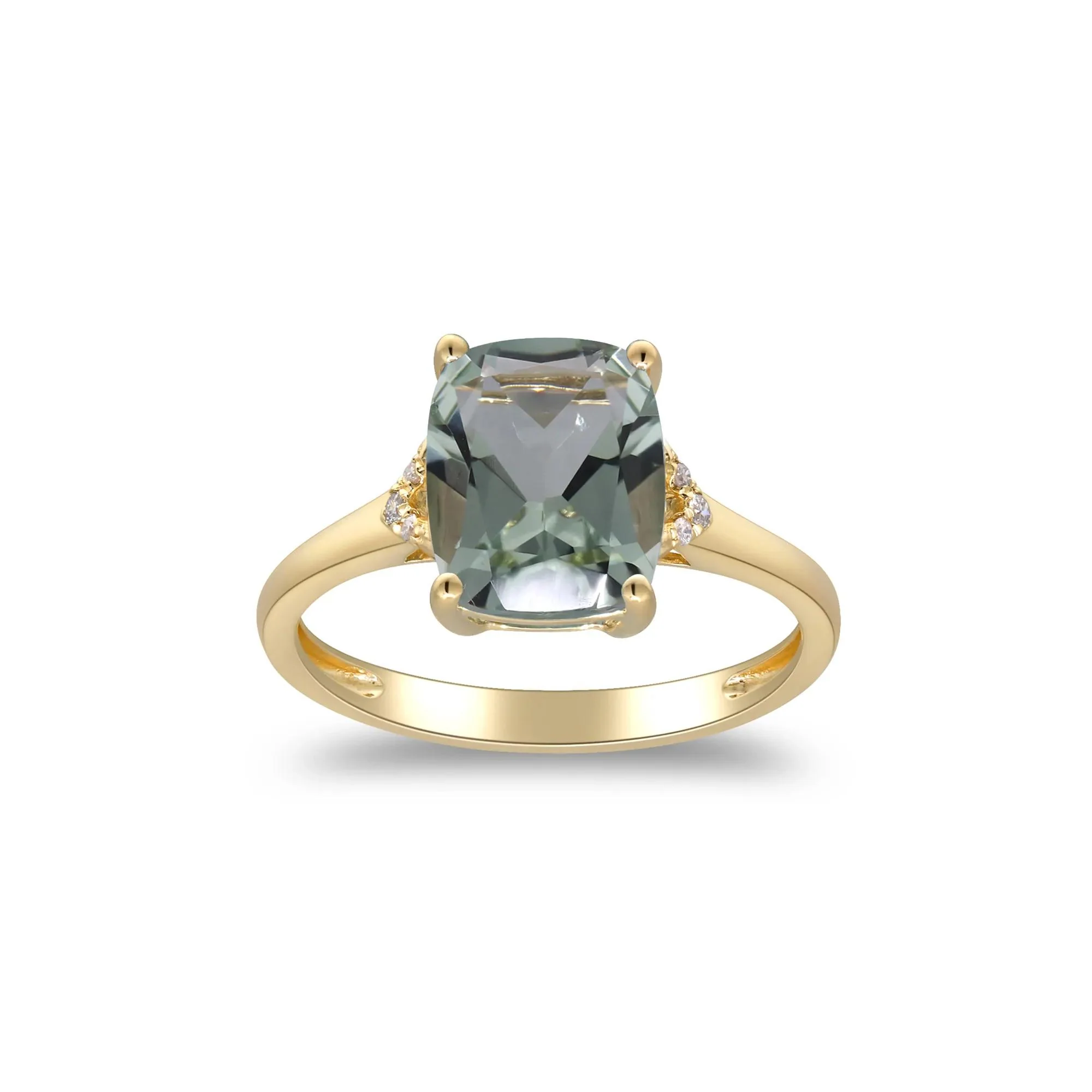 Green Amethyst and Diamond Accent Ring 10K Yellow Gold Size 6.5 2mm
