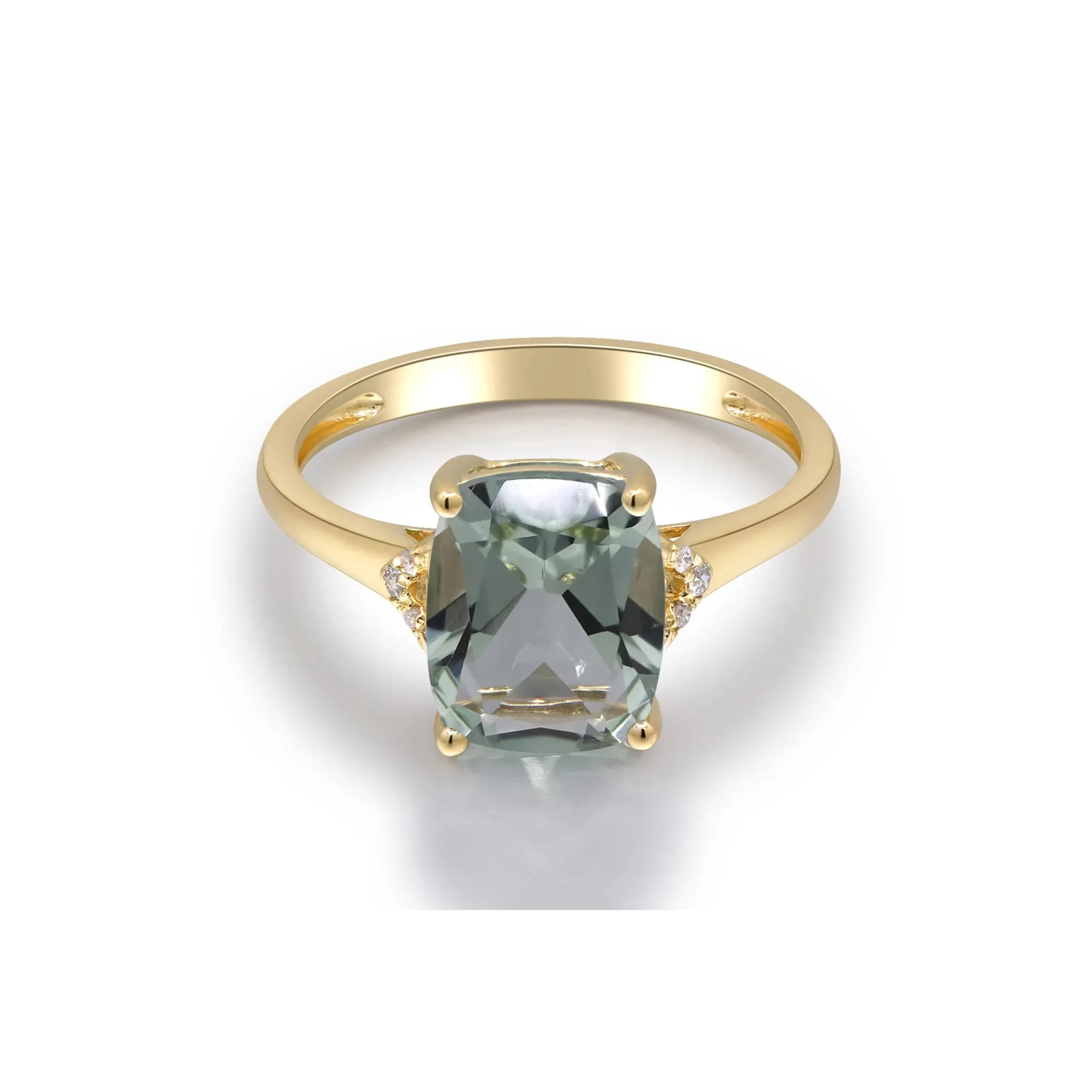 Green Amethyst and Diamond Accent Ring 10K Yellow Gold Size 9 2mm - Image 4