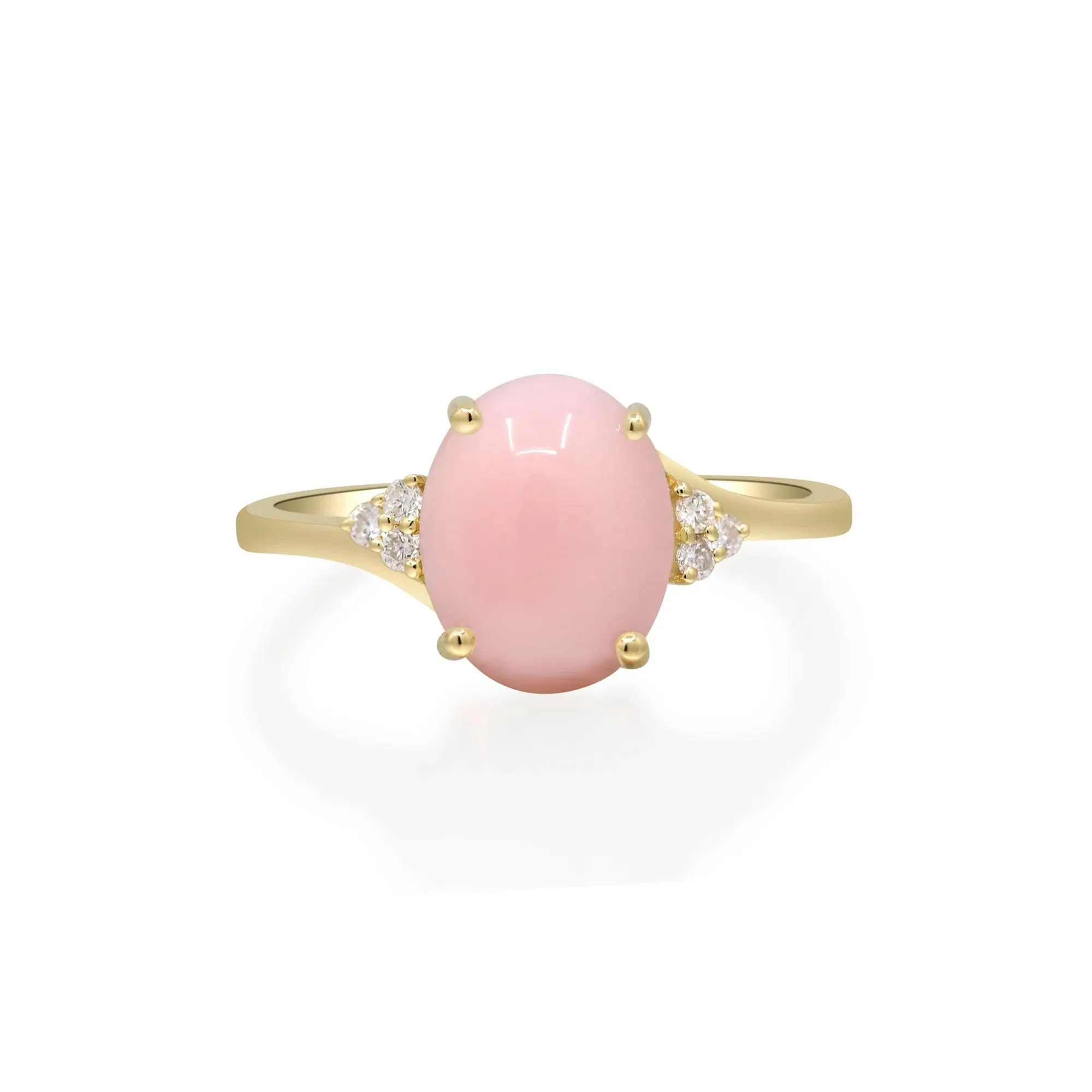 Pink Opal and Diamond Accent Ring 10K Yellow Gold Size 6 2mm - Image 5
