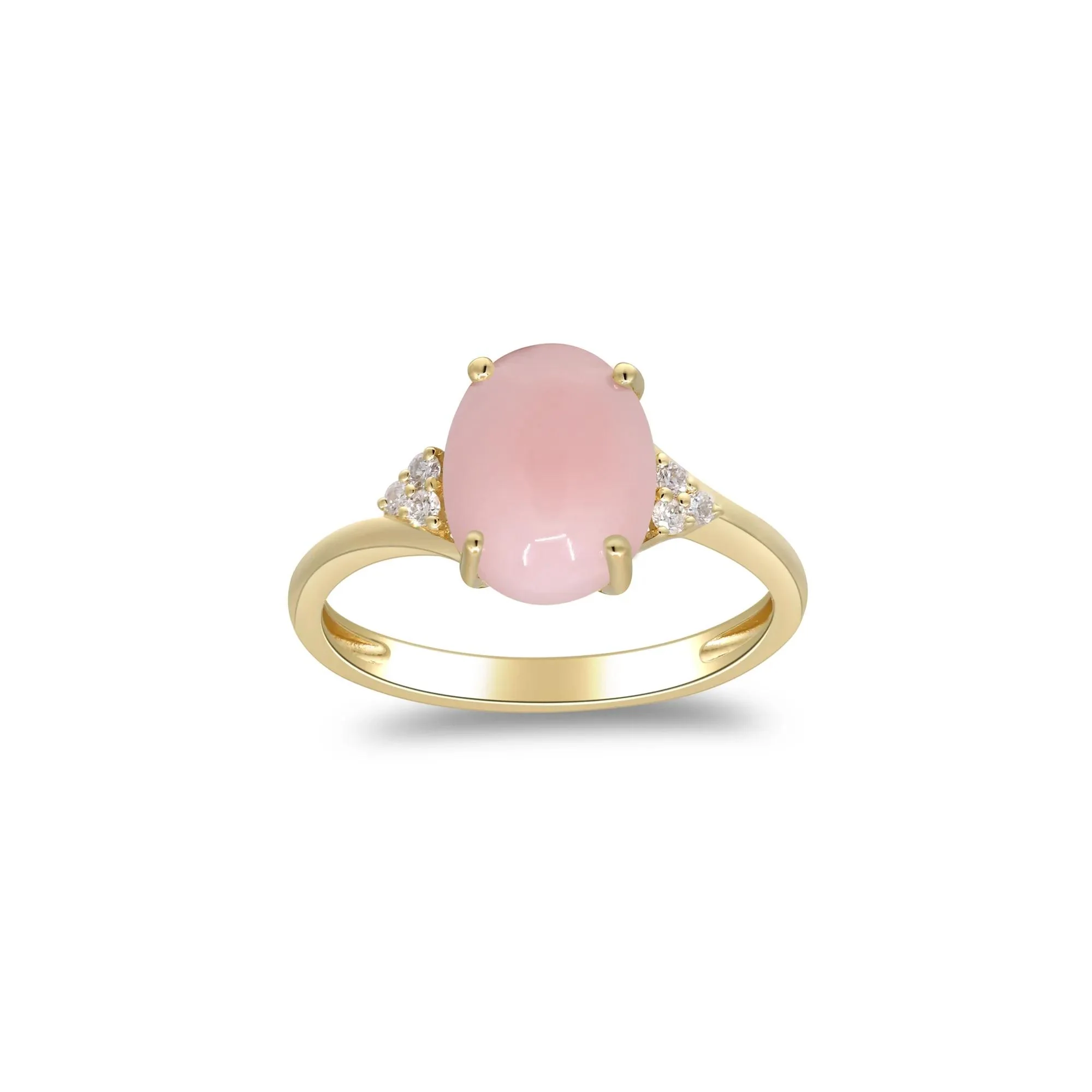 Pink Opal and Diamond Accent Ring 10K Yellow Gold Size 6.5 2mm