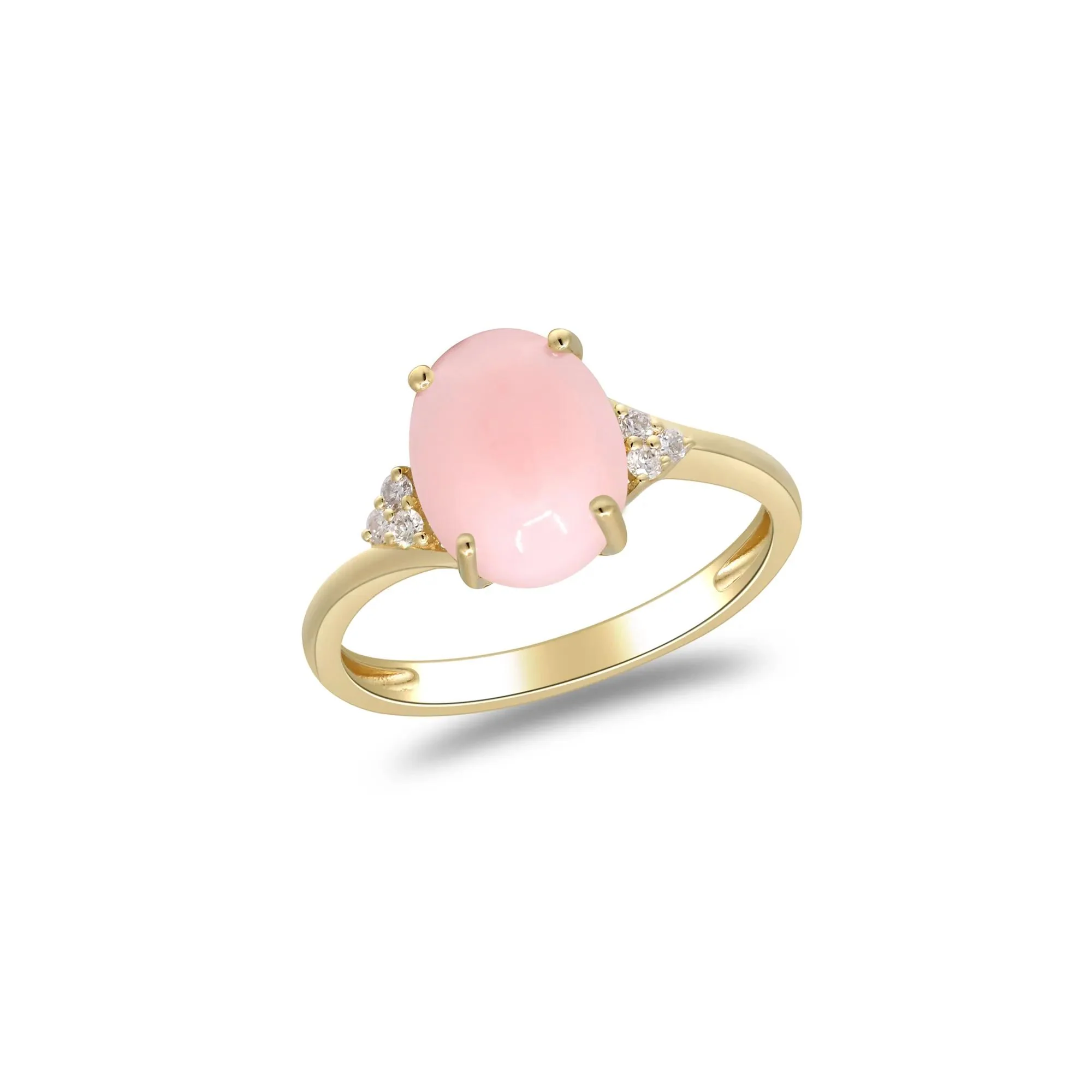 Pink Opal and Diamond Accent Ring 10K Yellow Gold Size 6.5 2mm - Image 4