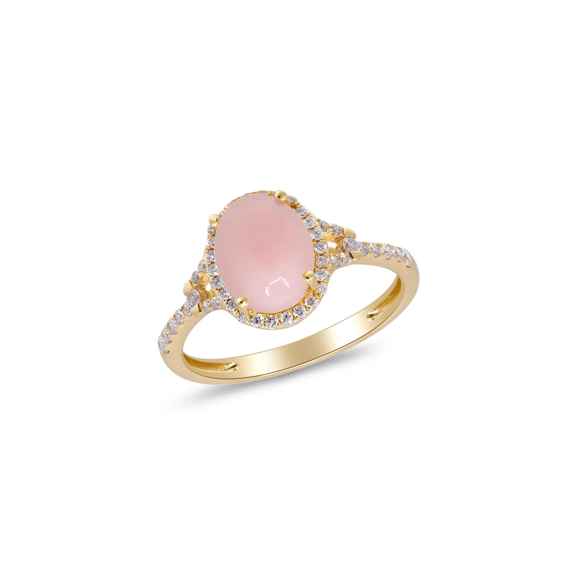 1/4 CT. Tw. Pink Opal and Diamond Halo Ring 10K Yellow Gold Size 6 2mm - Image 4