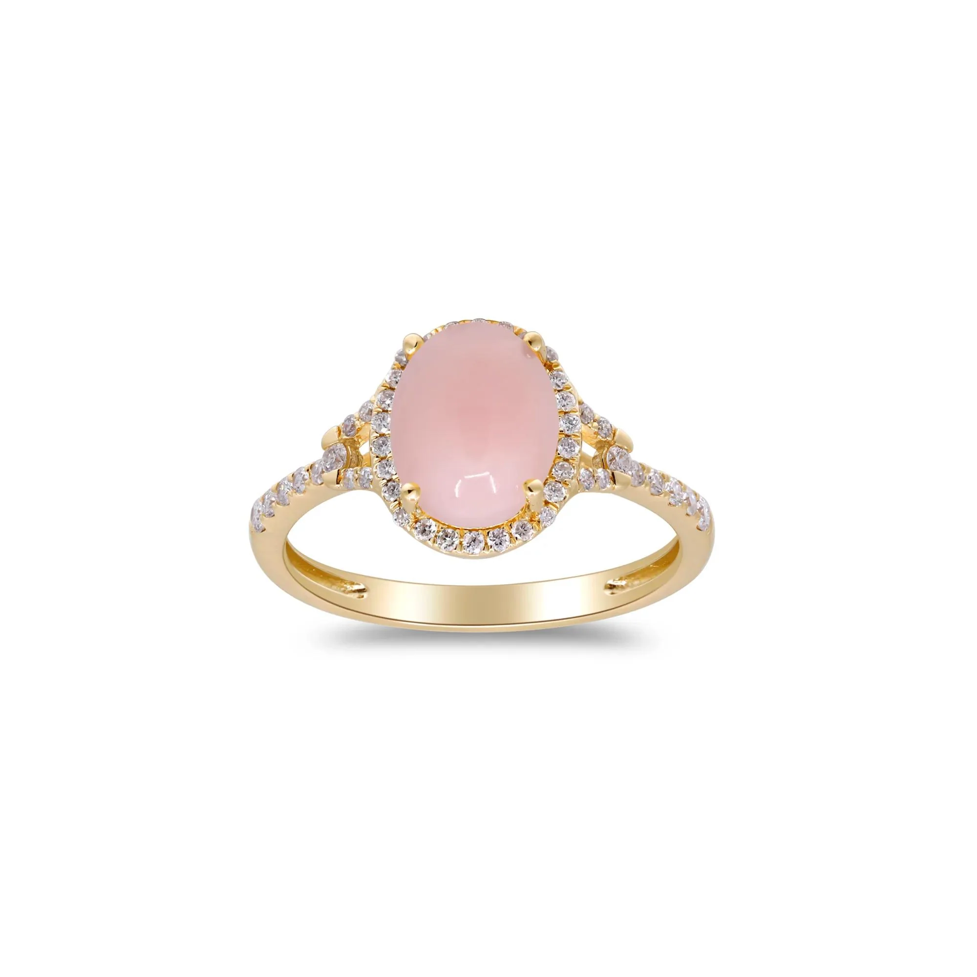 1/4 CT. Tw. Pink Opal and Diamond Halo Ring 10K Yellow Gold Size 6.5 2mm