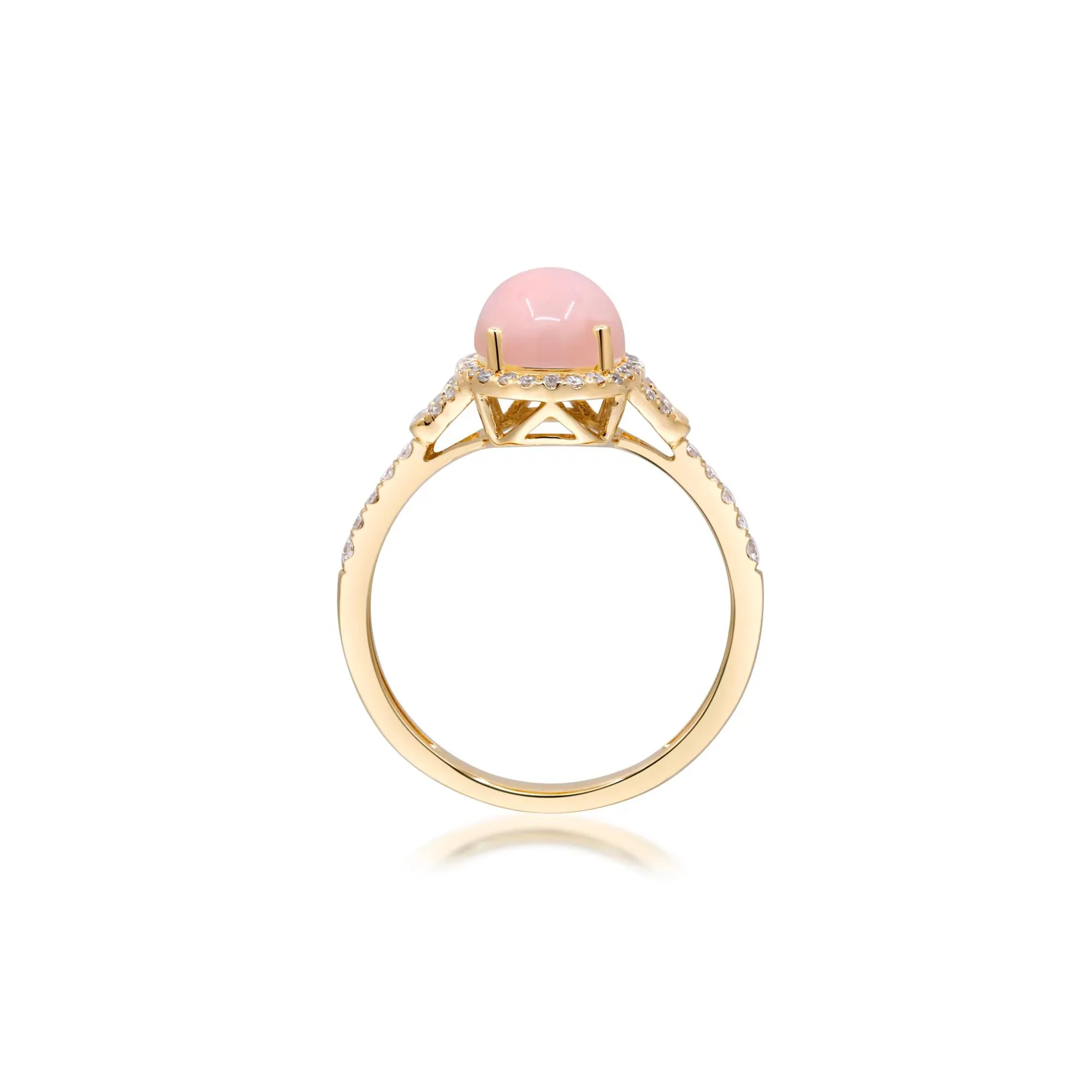 1/4 CT. Tw. Pink Opal and Diamond Halo Ring 10K Yellow Gold Size 8 2mm - Image 2