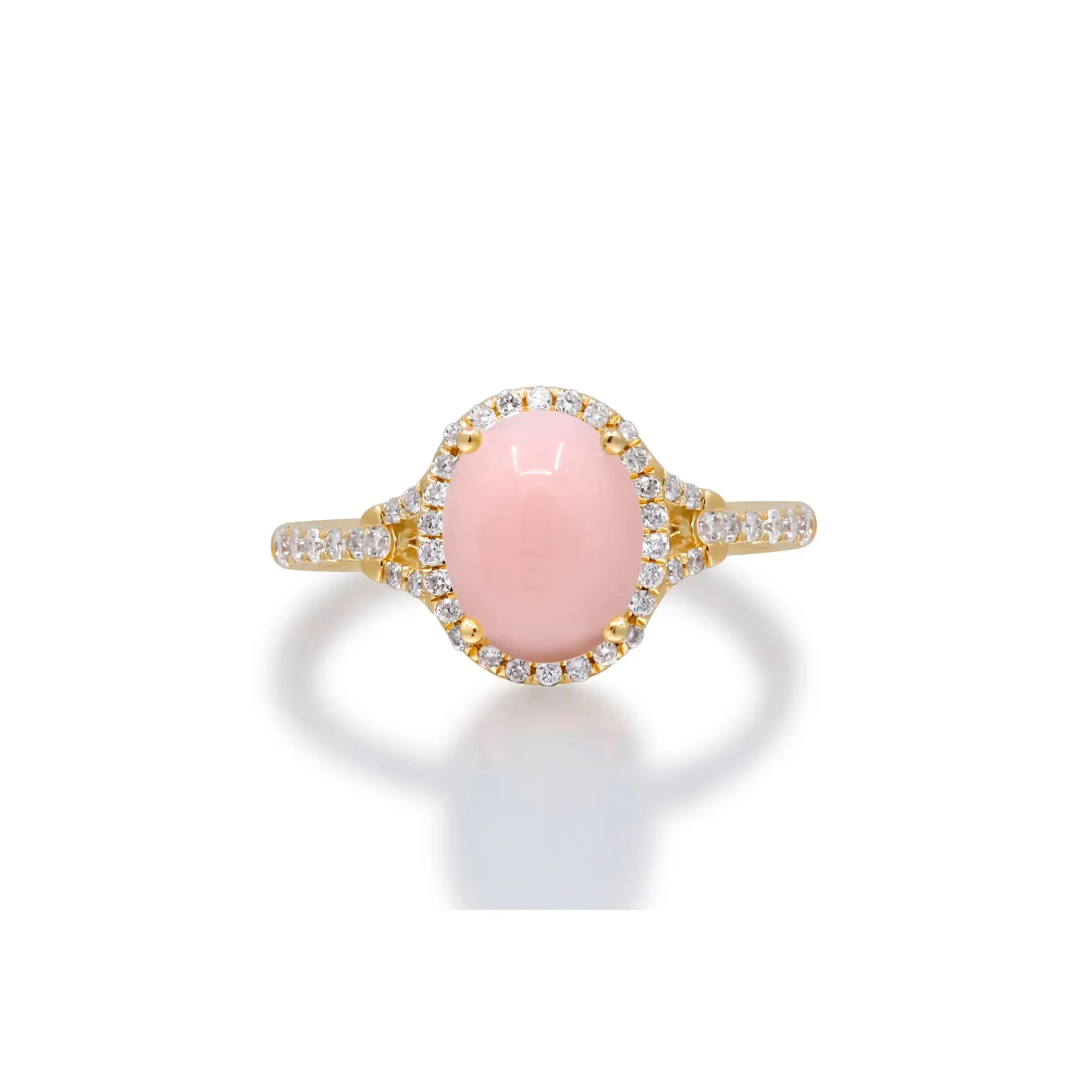 1/4 CT. Tw. Pink Opal and Diamond Halo Ring 10K Yellow Gold Size 8.5 2mm - Image 5