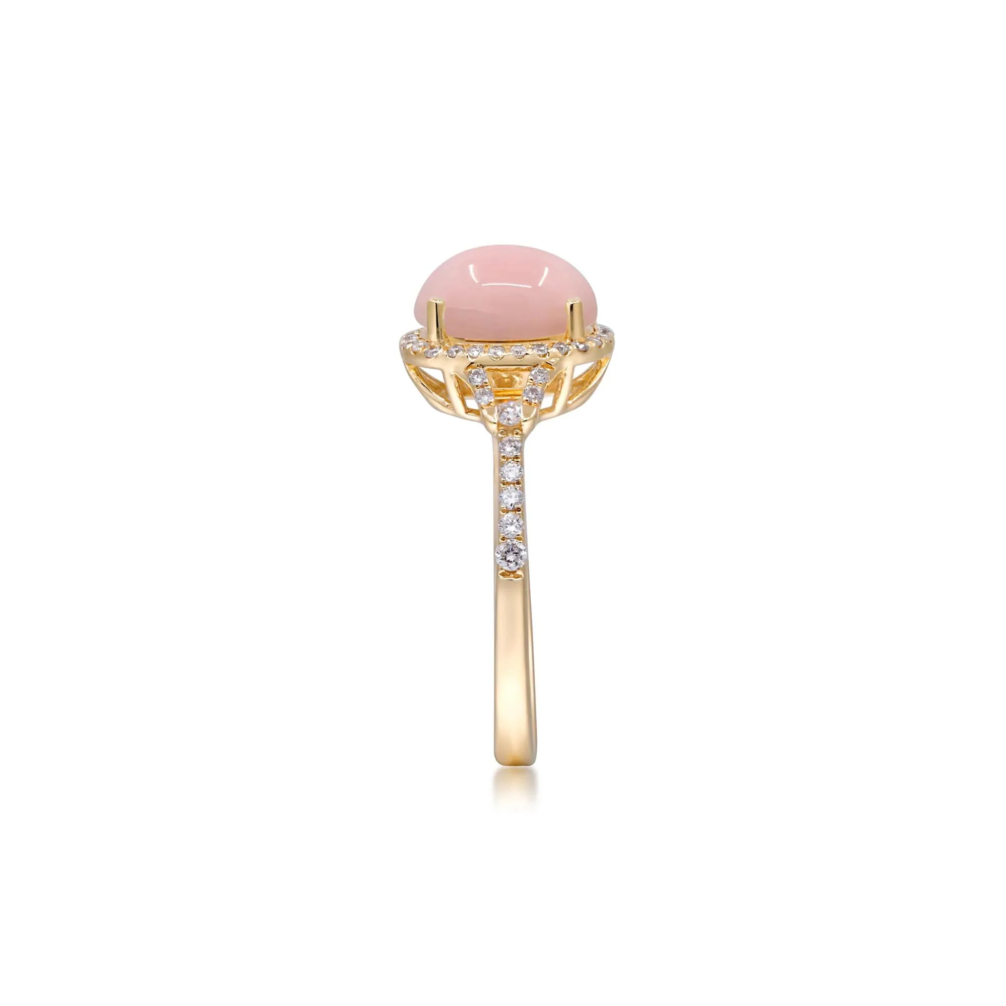 1/4 CT. Tw. Pink Opal and Diamond Halo Ring 10K Yellow Gold Size 9 2mm - Image 3