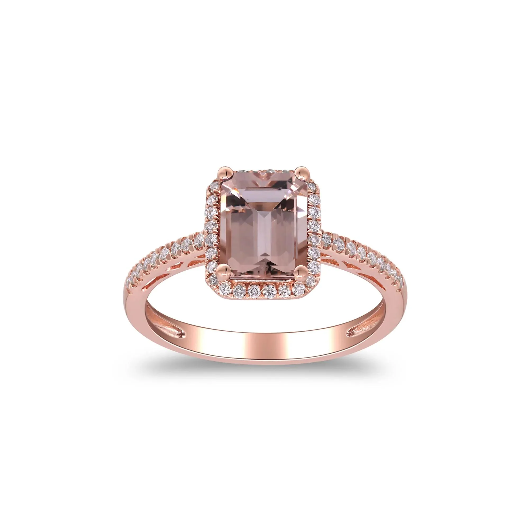 1/5 CT. Tw. Morganite and Diamond Halo Ring 10K Rose Gold Round Brilliant Cut Size 6.5 2mm