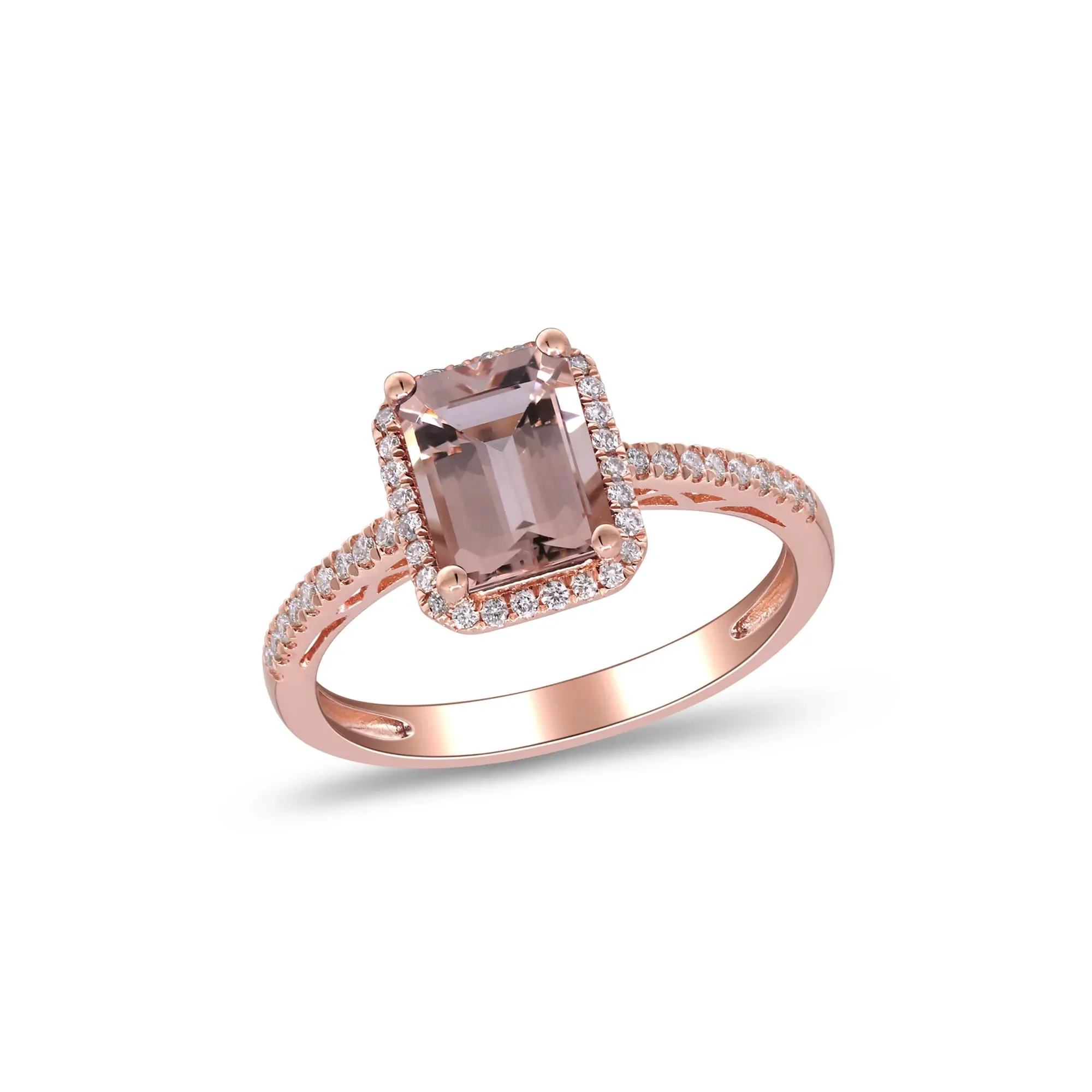 1/5 CT. Tw. Morganite and Diamond Halo Ring 10K Rose Gold Round Brilliant Cut Size 6.5 2mm - Image 3