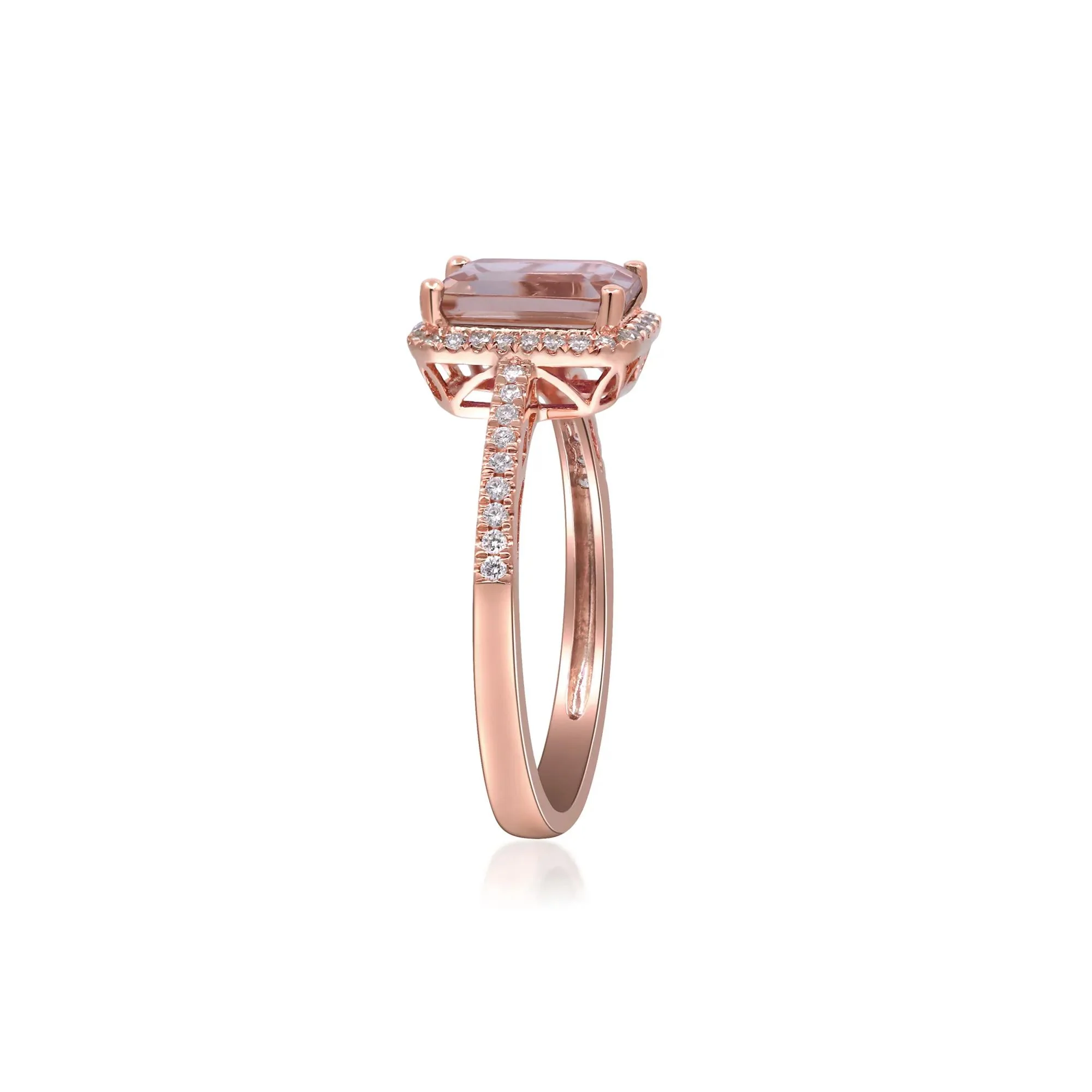 1/5 CT. Tw. Morganite and Diamond Halo Ring 10K Rose Gold Round Brilliant Cut Size 8 2mm - Image 2