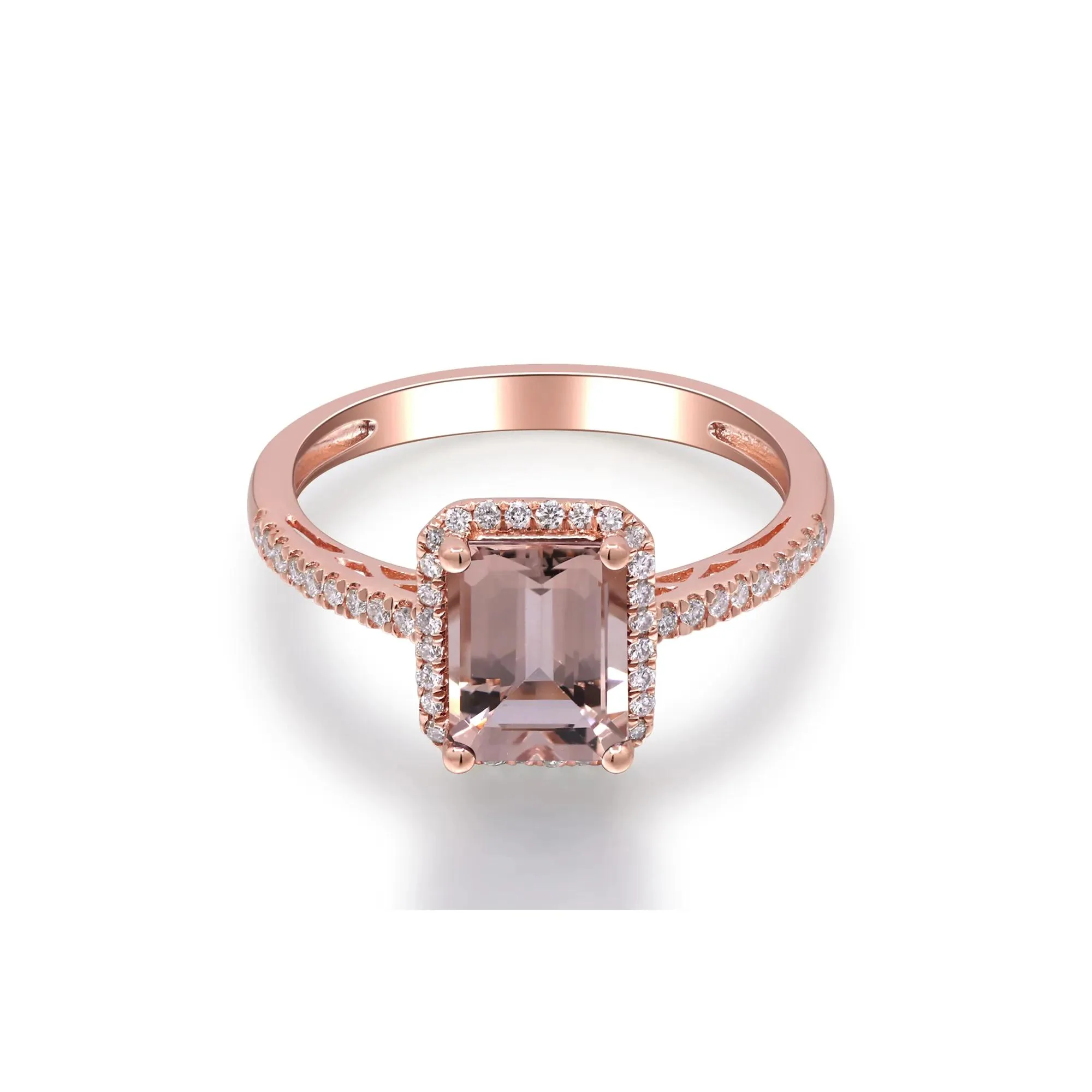 1/5 CT. Tw. Morganite and Diamond Halo Ring 10K Rose Gold Round Brilliant Cut Size 8.5 2mm - Image 4