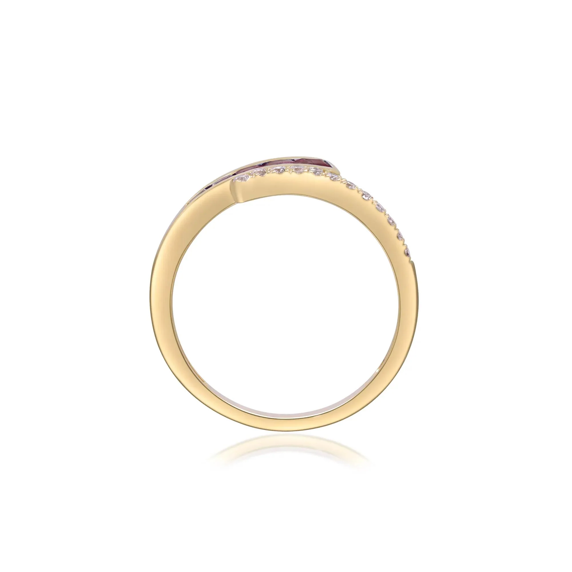 1/10 CT. Tw. Ruby and Diamond Bypass Ring 10K Yellow Gold Size 7.5 2mm - Image 2