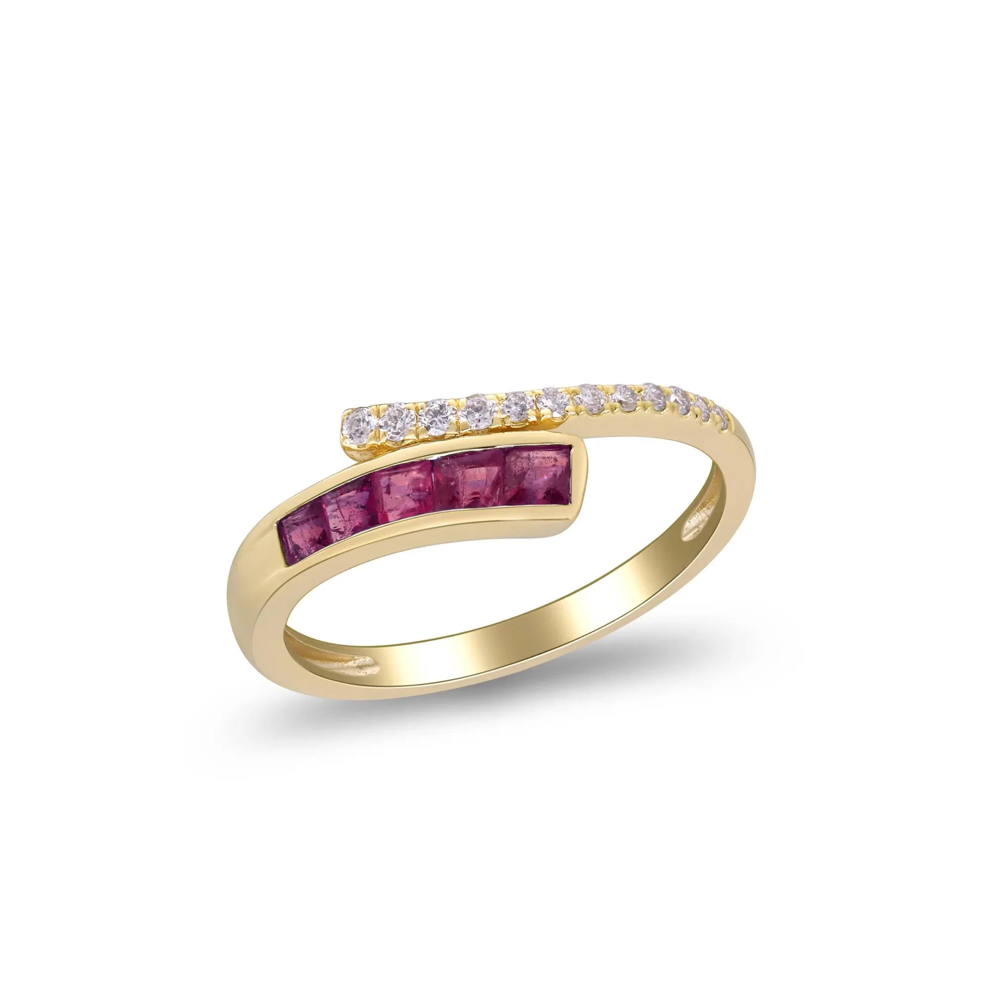 1/10 CT. Tw. Ruby and Diamond Bypass Ring 10K Yellow Gold Size 7.5 2mm - Image 4