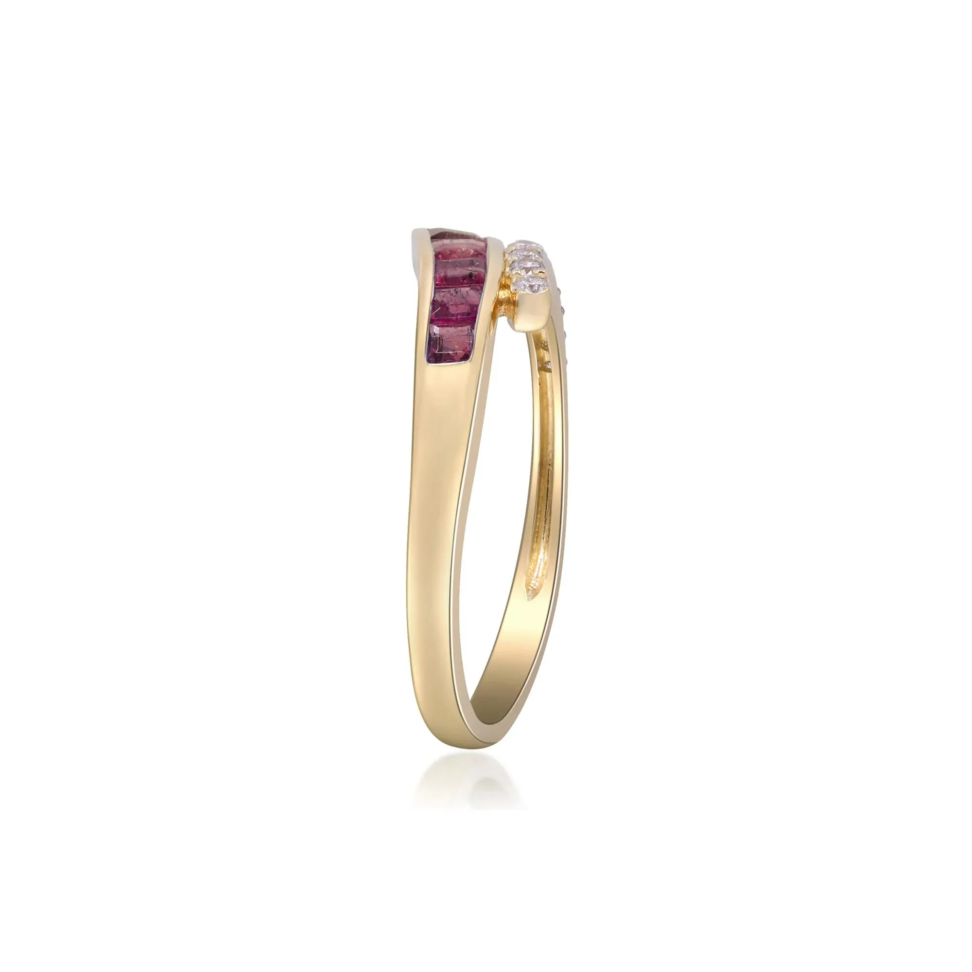 1/10 CT. Tw. Ruby and Diamond Bypass Ring 10K Yellow Gold Size 7.5 2mm - Image 5
