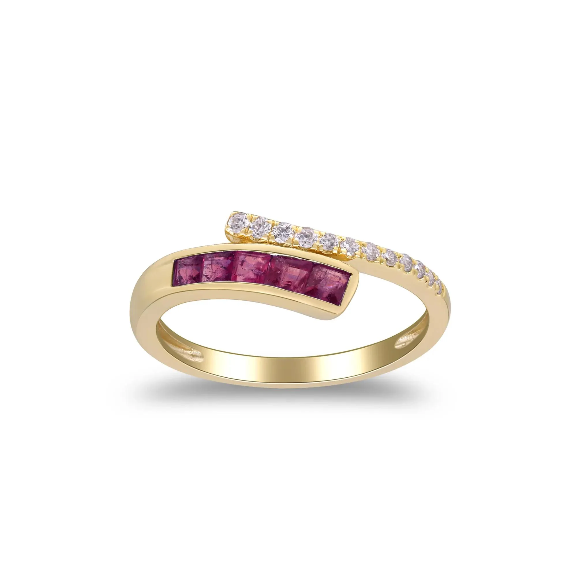 1/10 CT. Tw. Ruby and Diamond Bypass Ring 10K Yellow Gold Size 8.5 2mm