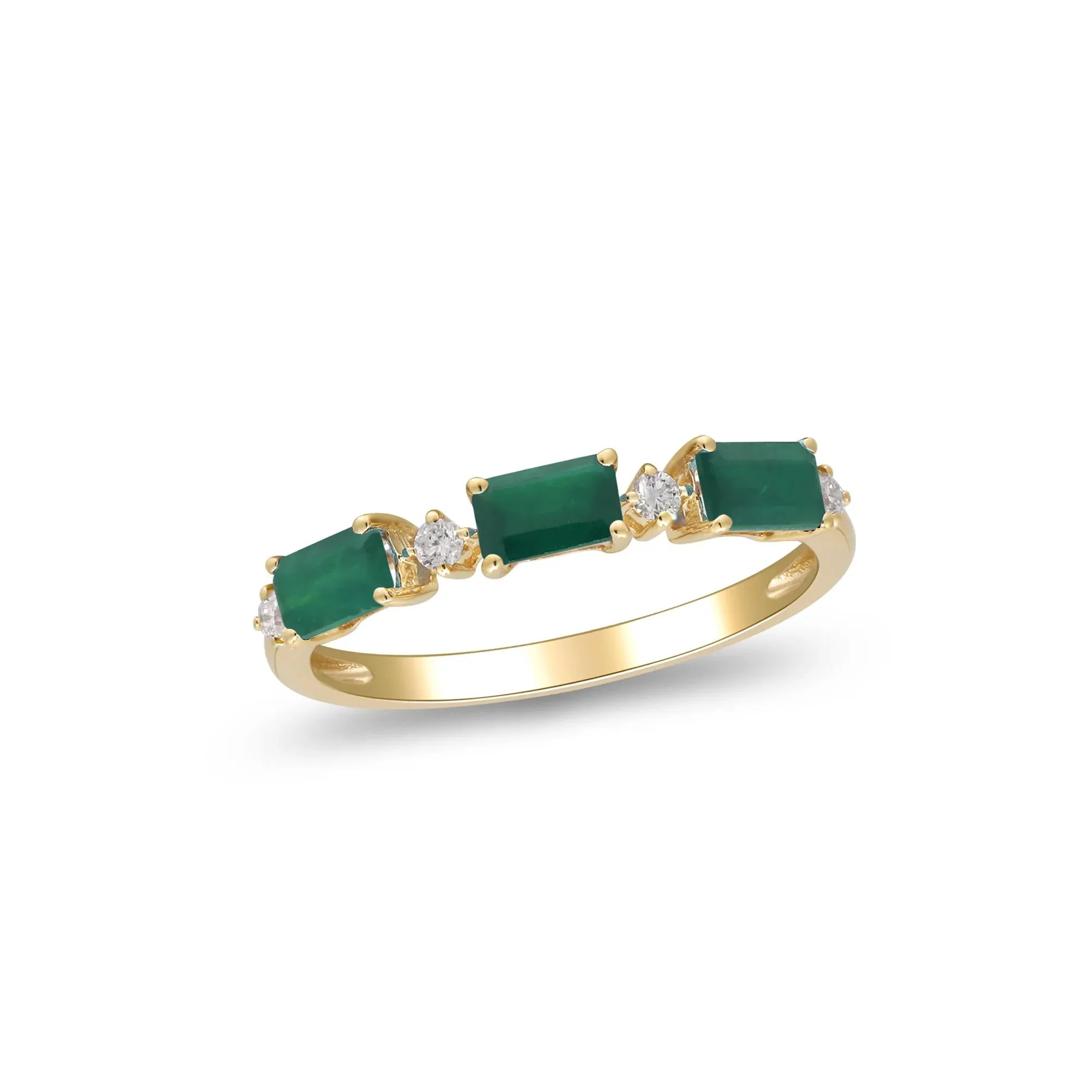 Emerald and Diamond Accent Ring 10K Yellow Gold Size 6.5 2mm - Image 4