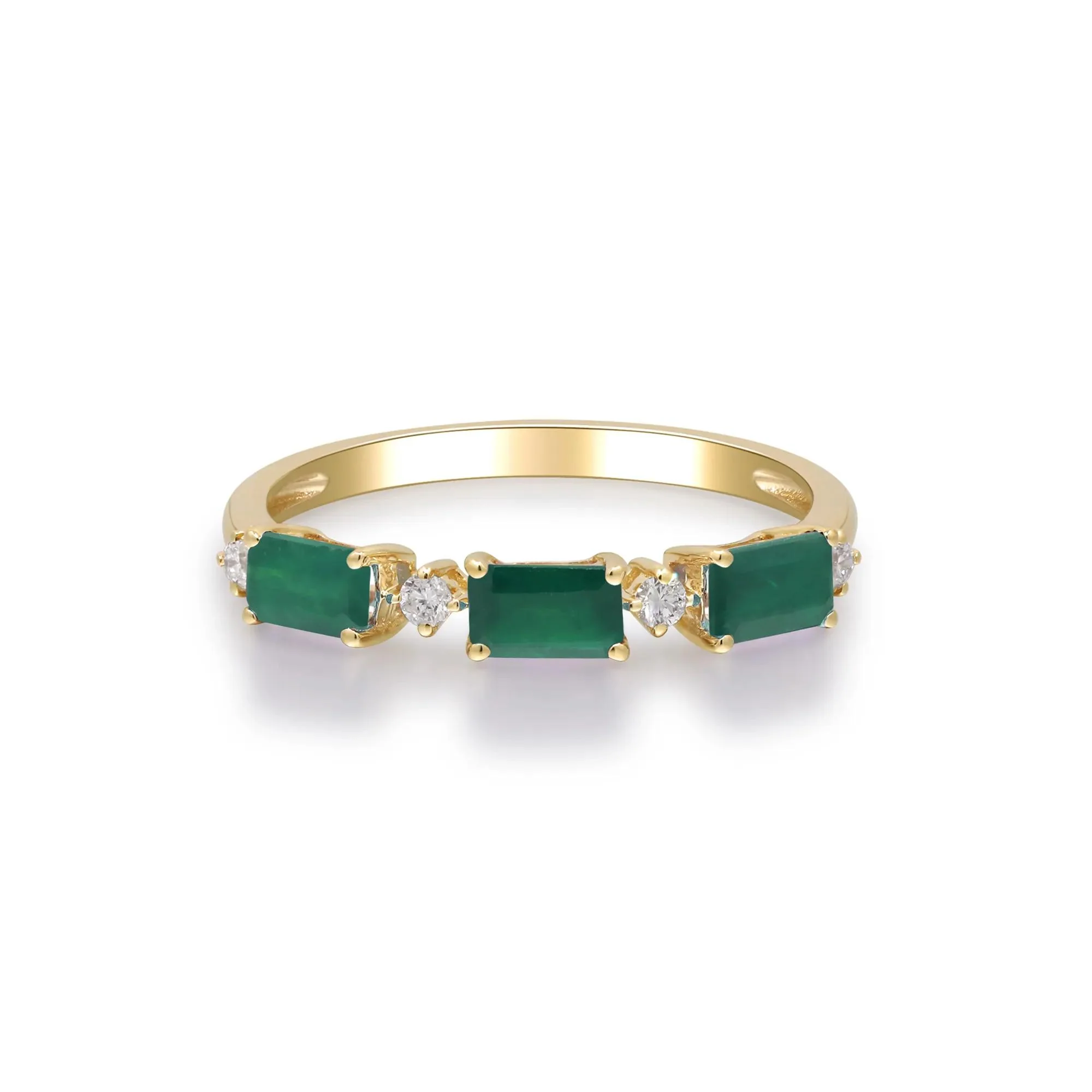 Emerald and Diamond Accent Ring 10K Yellow Gold Size 7.5 2mm
