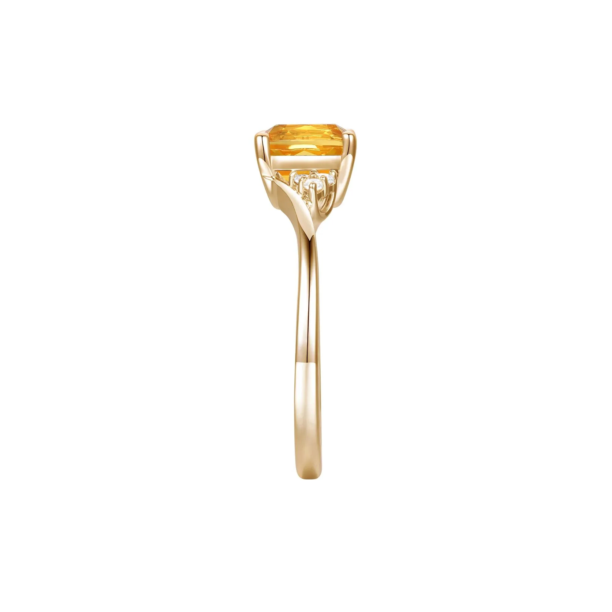 Citrine and Diamond Accent Ring 10K Yellow Gold Size 7 1mm - Image 2