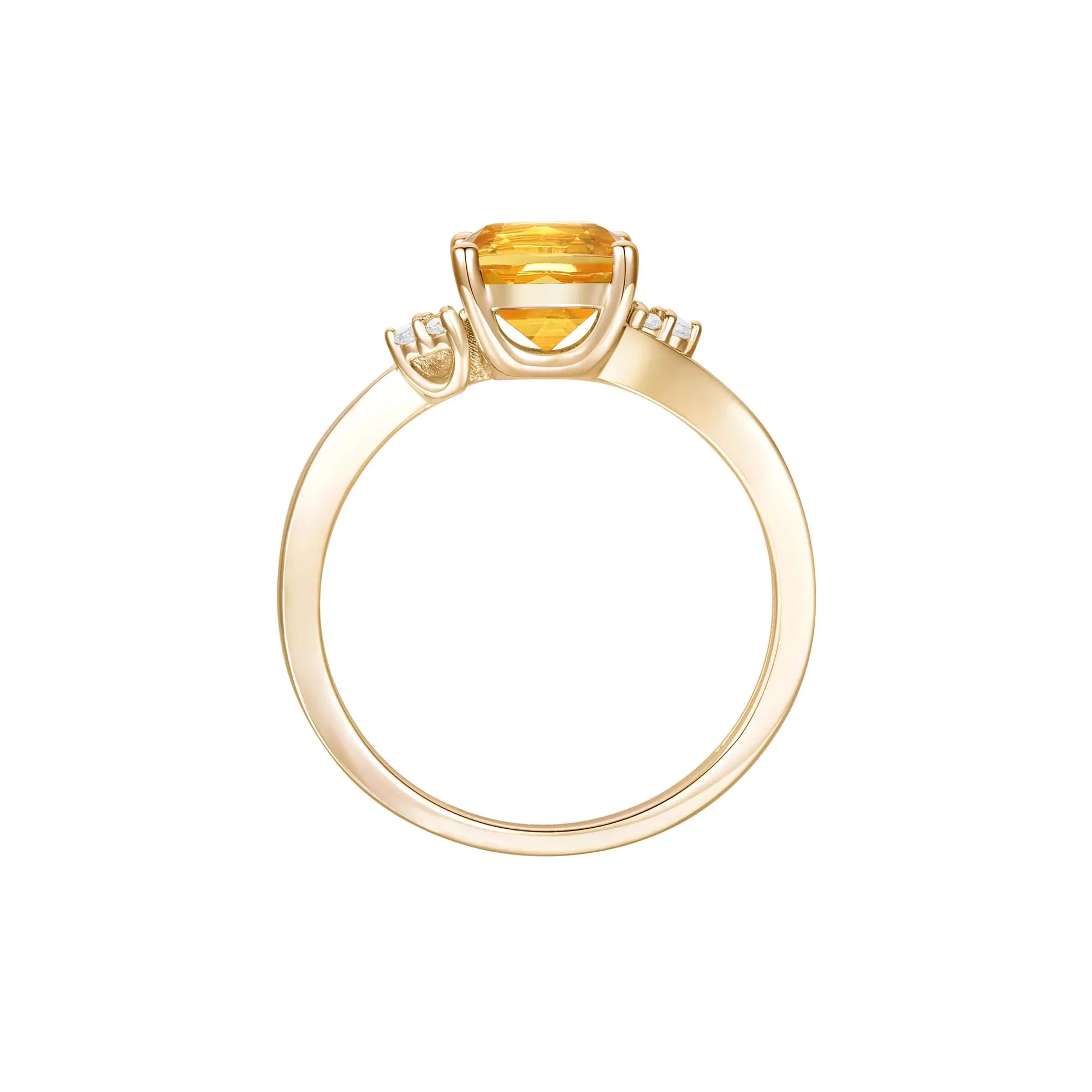 Citrine and Diamond Accent Ring 10K Yellow Gold Size 8 1mm