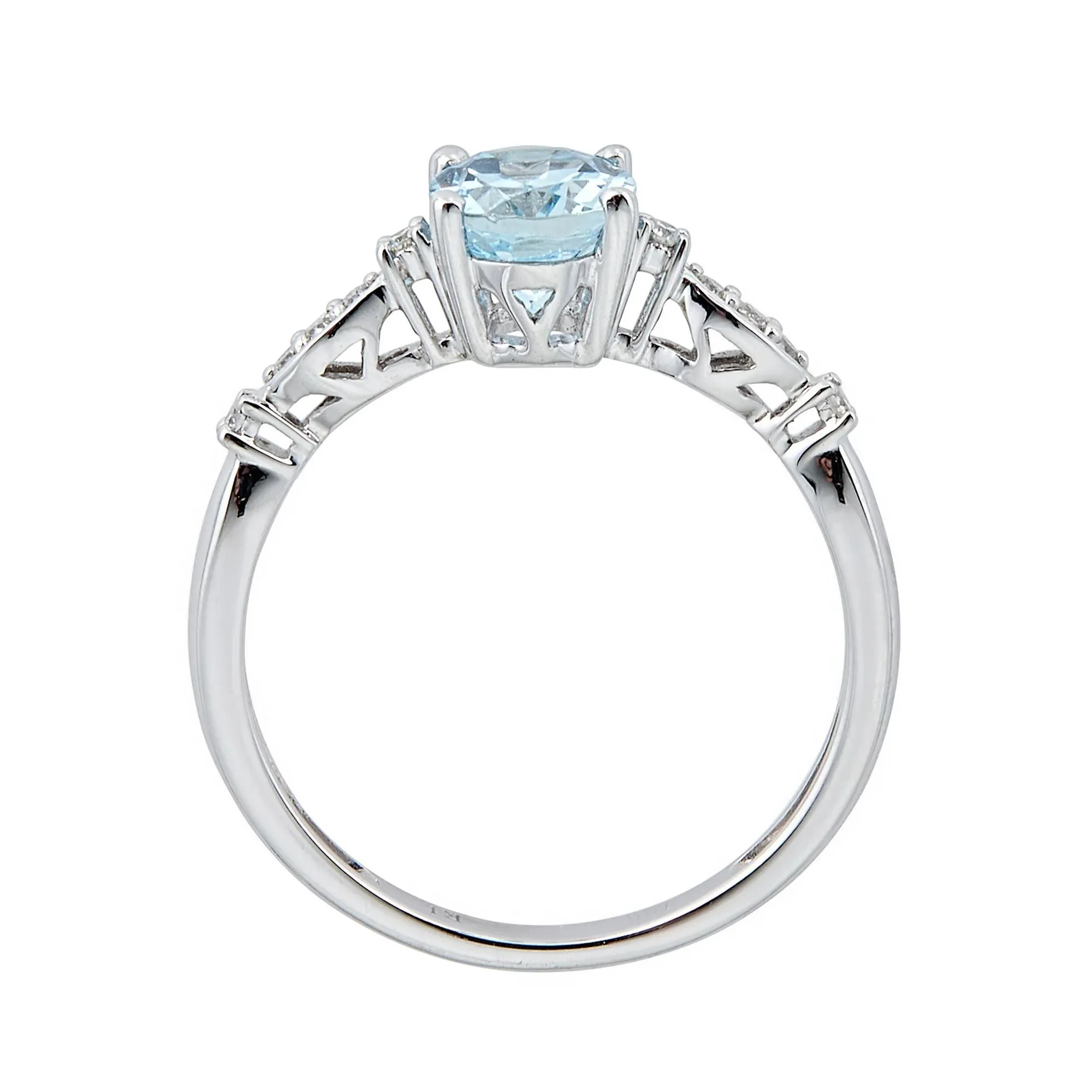 Aquamarine and Diamond Accent Ring 10K White Gold Size 7.5 2mm - Image 2