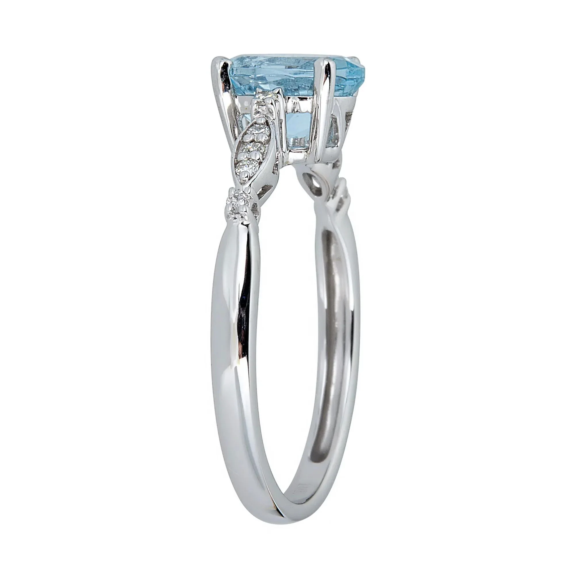 Aquamarine and Diamond Accent Ring 10K White Gold Size 9 2mm