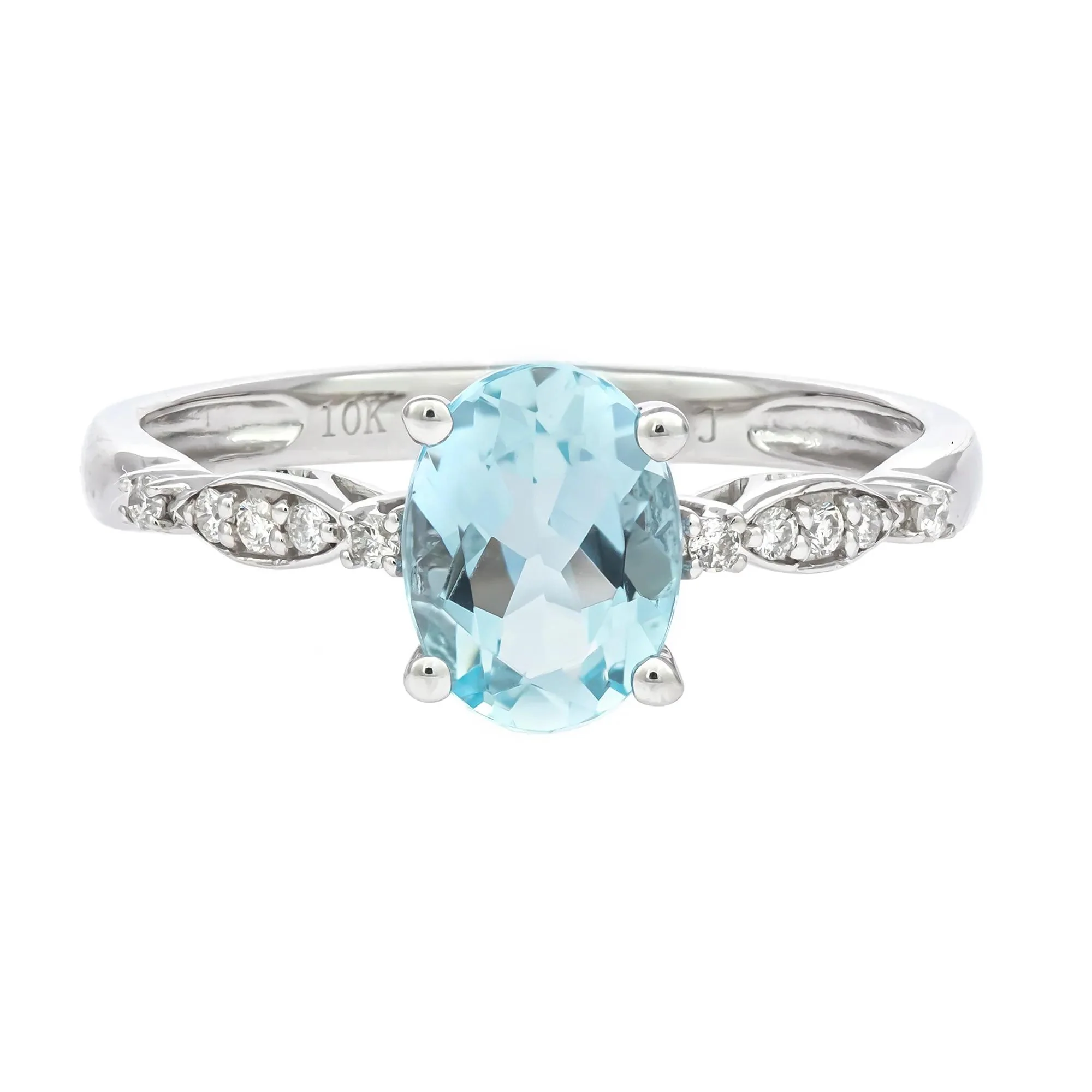 Aquamarine and Diamond Accent Ring 10K White Gold Size 9 2mm - Image 3