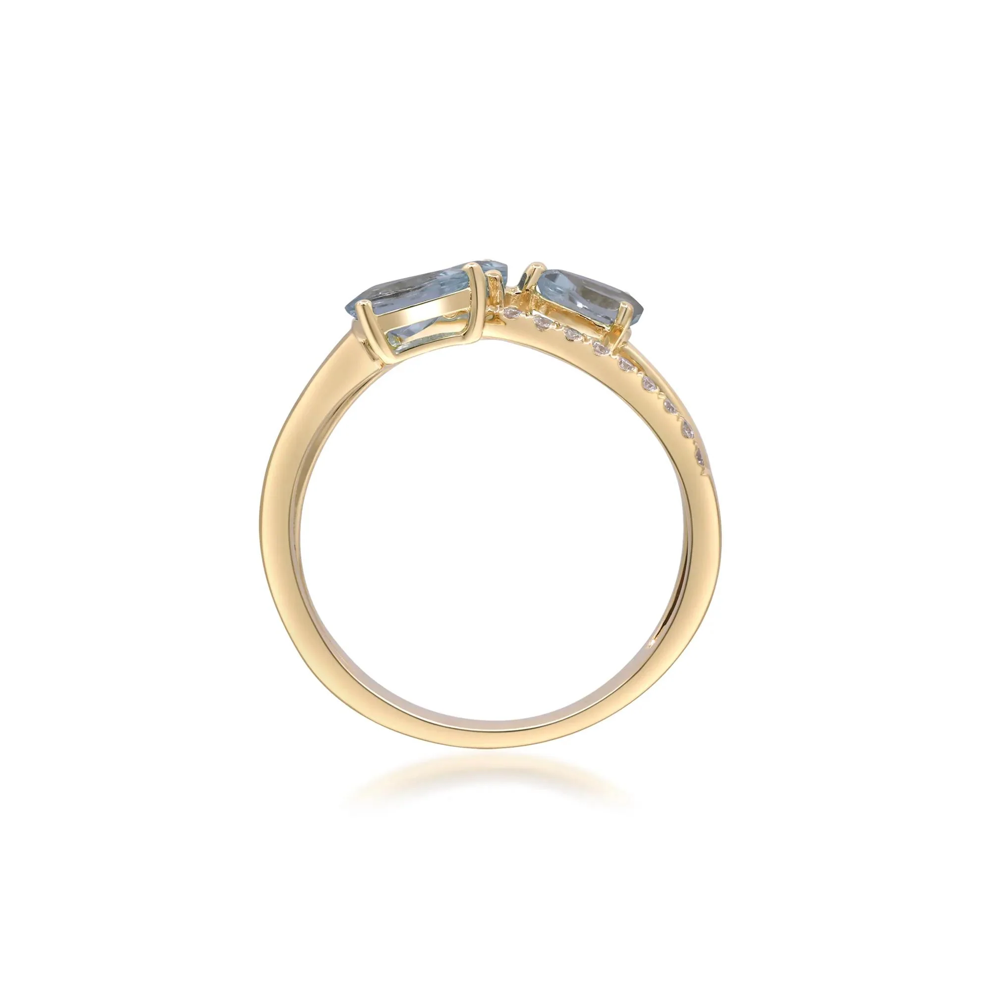 1/7 CT. Tw. Aquamarine and Diamond Ring 10K Yellow Gold Size 6 2mm - Image 2