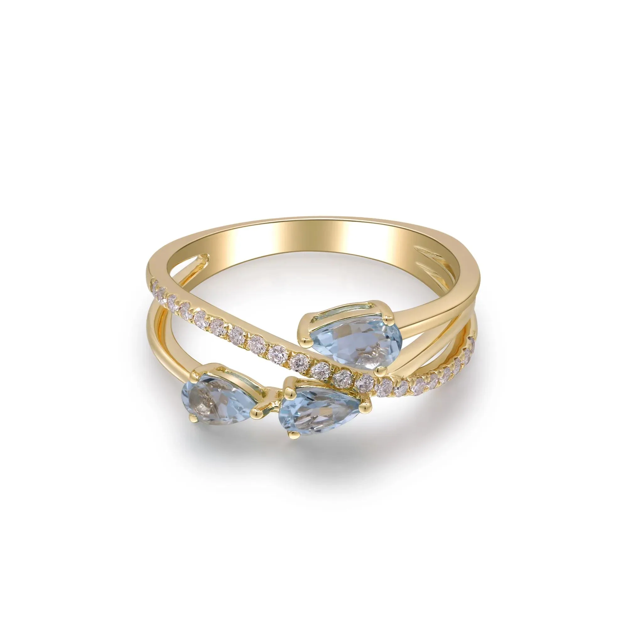 1/7 CT. Tw. Aquamarine and Diamond Ring 10K Yellow Gold Size 6 2mm - Image 5