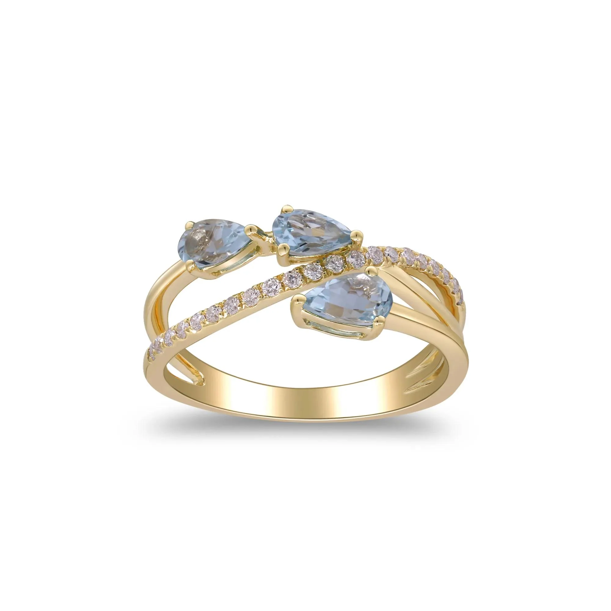 1/7 CT. Tw. Aquamarine and Diamond Ring 10K Yellow Gold Size 7.5 2mm