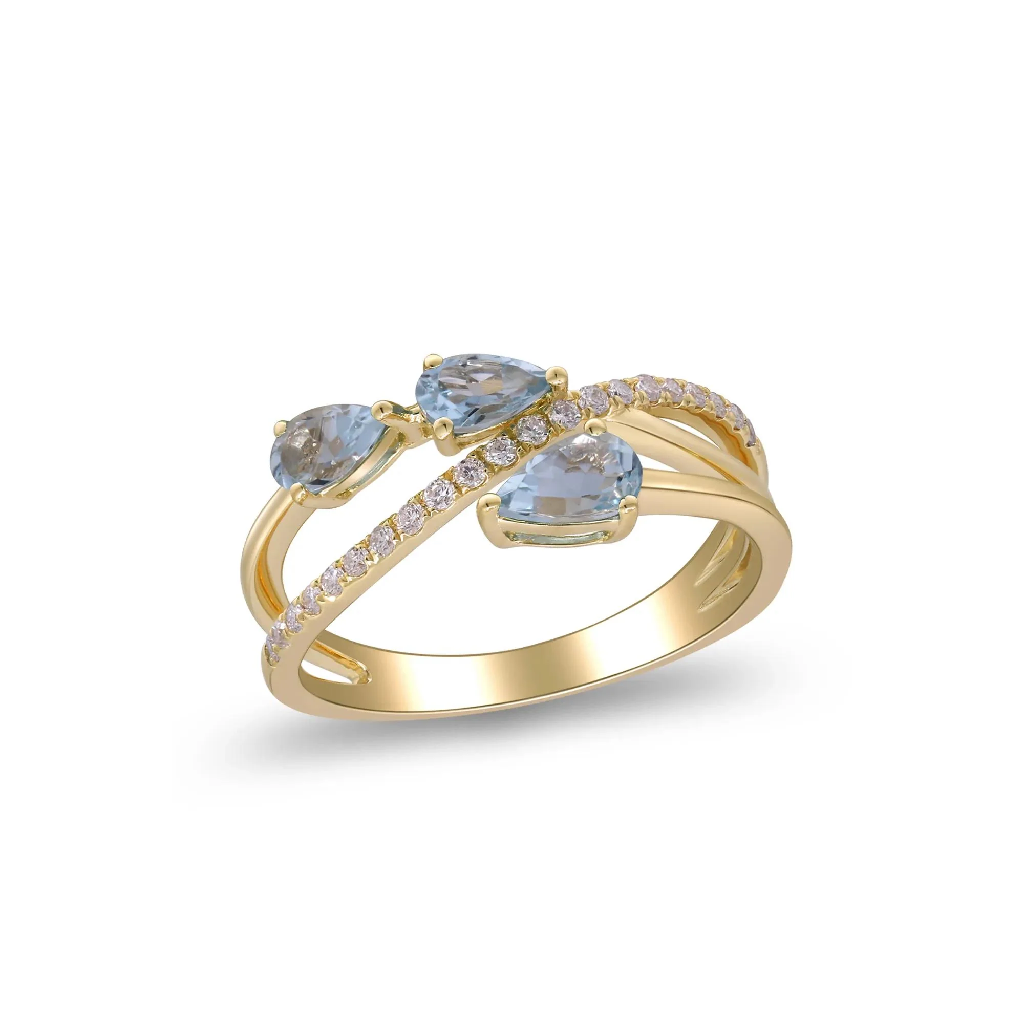 1/7 CT. Tw. Aquamarine and Diamond Ring 10K Yellow Gold Size 7.5 2mm - Image 4