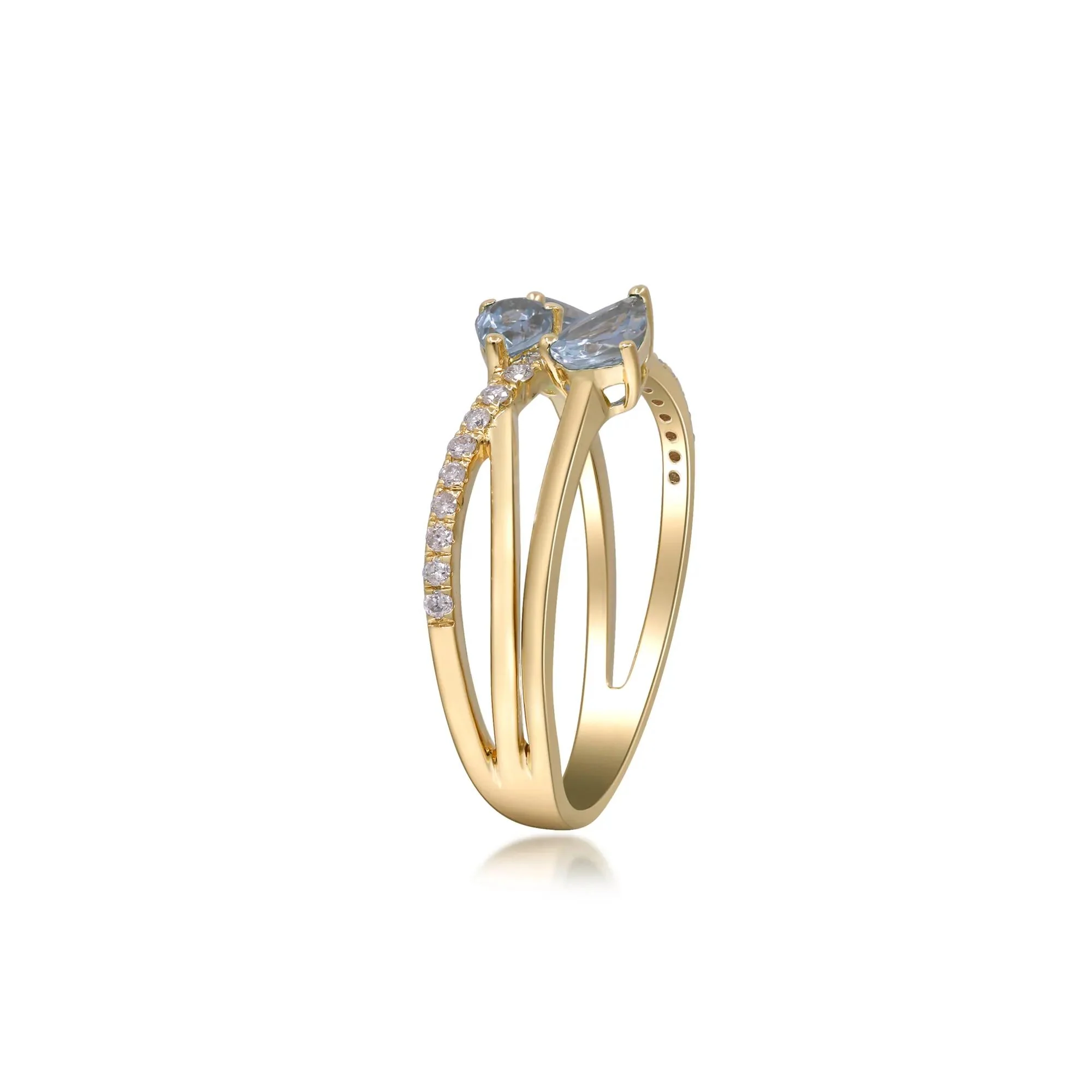 1/7 CT. Tw. Aquamarine and Diamond Ring 10K Yellow Gold Size 8.5 2mm - Image 3