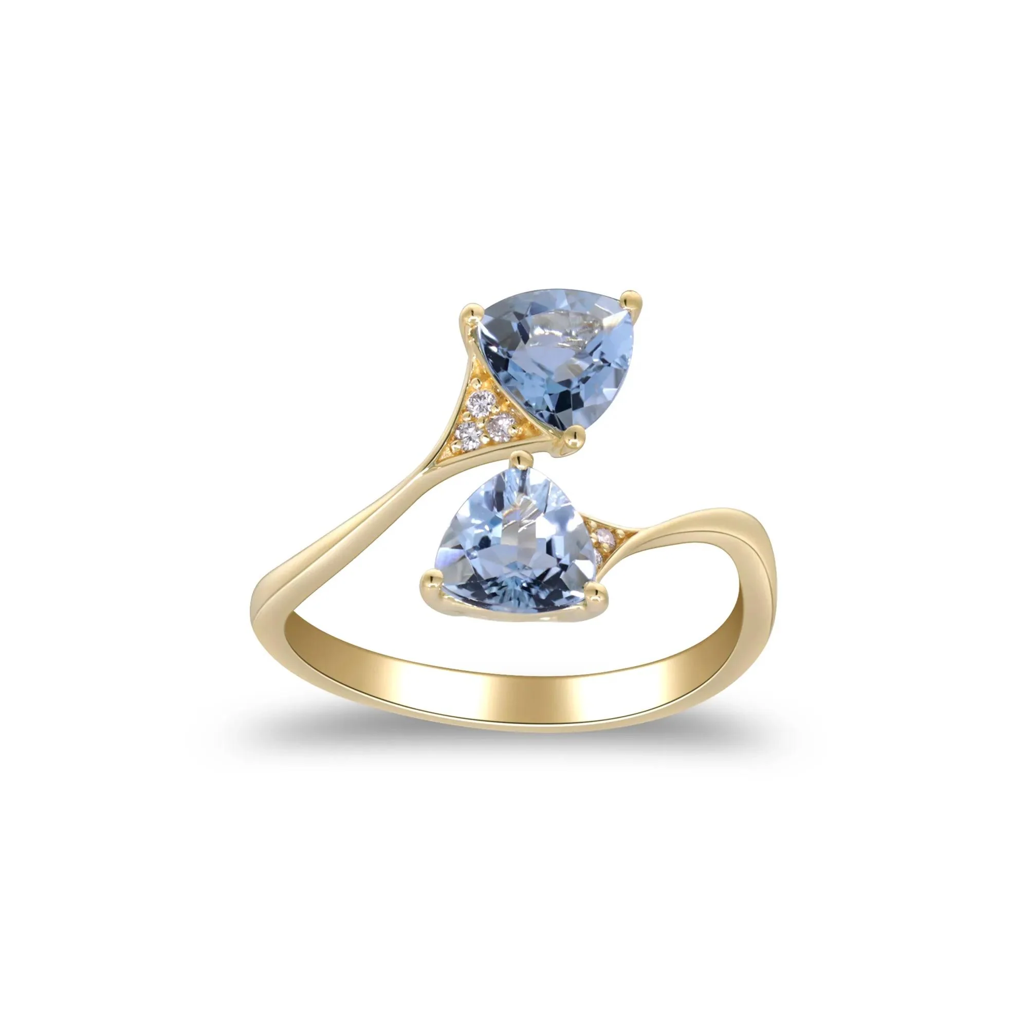 Aquamarine and Diamond Accent Bypass Ring 10K Yellow Gold Size 5.5 2mm - Image 5