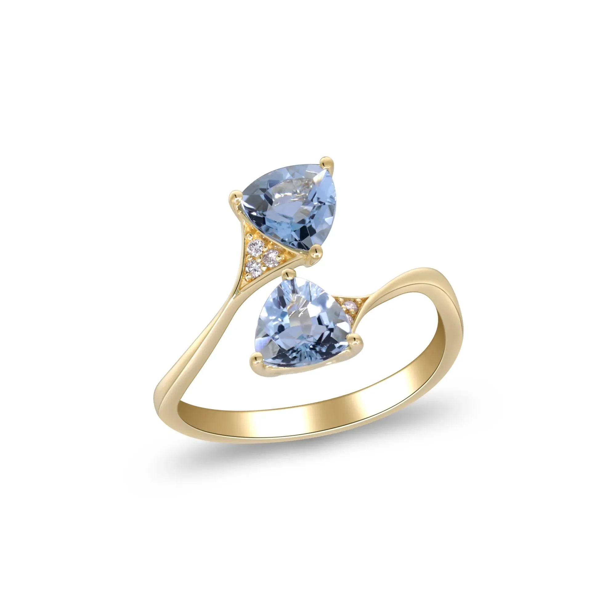 Aquamarine and Diamond Accent Bypass Ring 10K Yellow Gold Size 6 2mm - Image 4