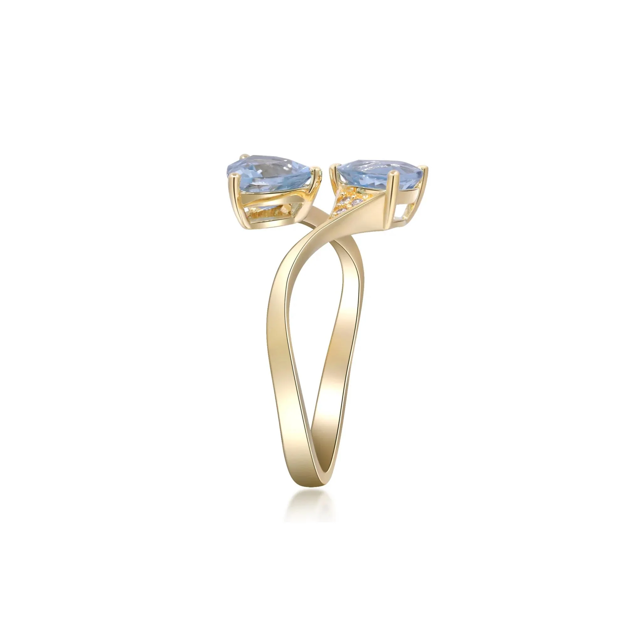 Aquamarine and Diamond Accent Bypass Ring 10K Yellow Gold Size 6.5 2mm - Image 3