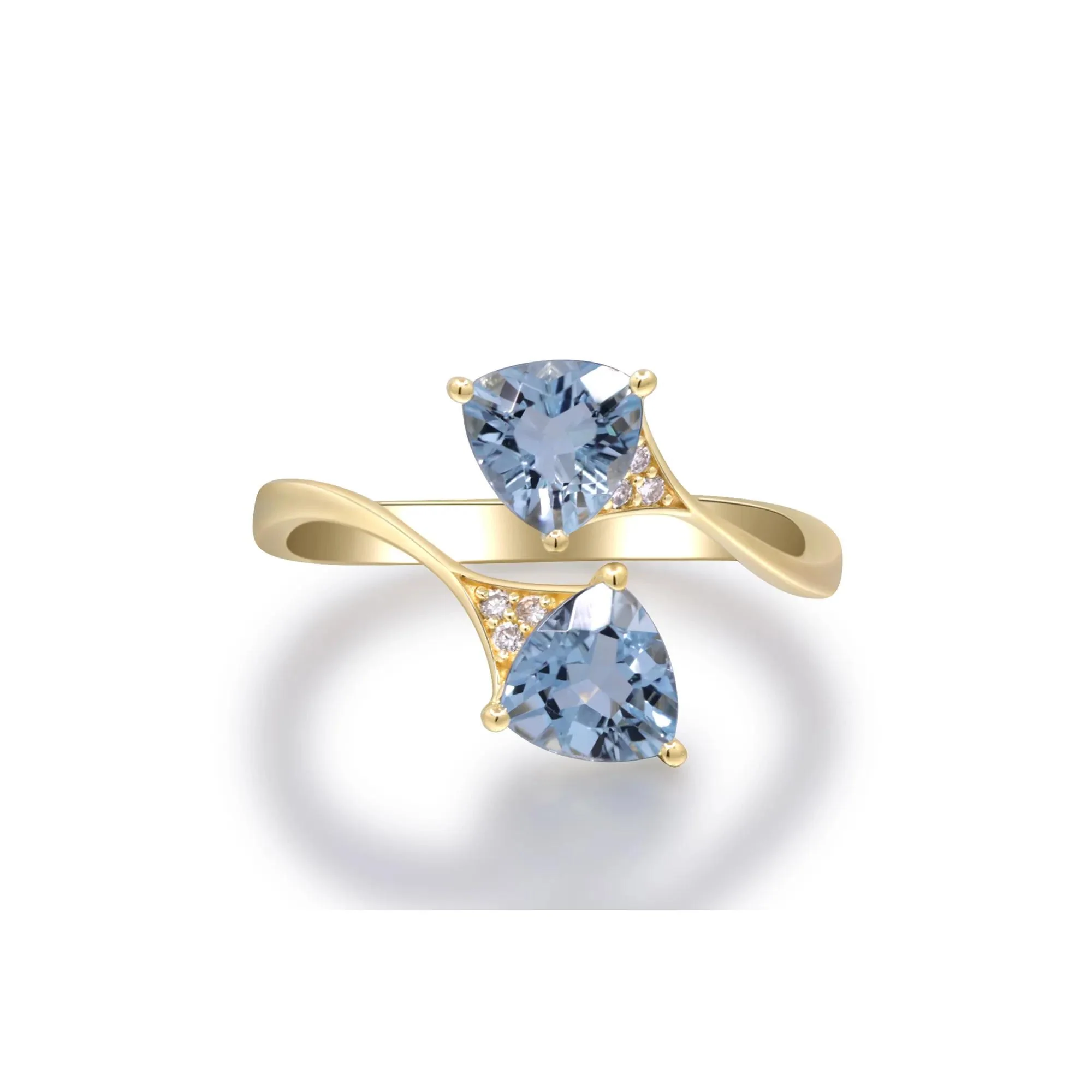 Aquamarine and Diamond Accent Bypass Ring 10K Yellow Gold Size 7.5 2mm