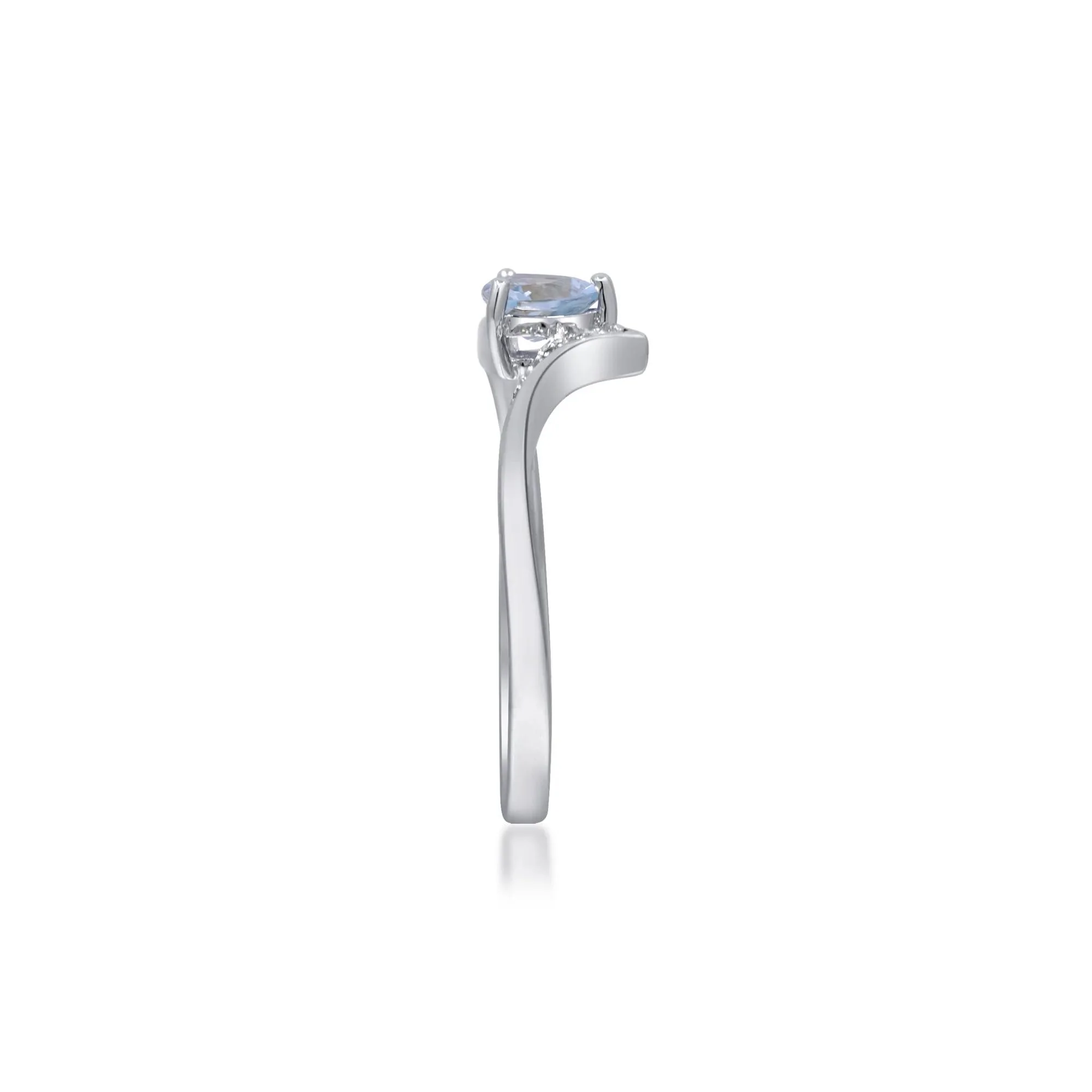 Aquamarine and Diamond Accent Bypass Ring .925 Sterling Silver White Size 6 2mm - Image 3