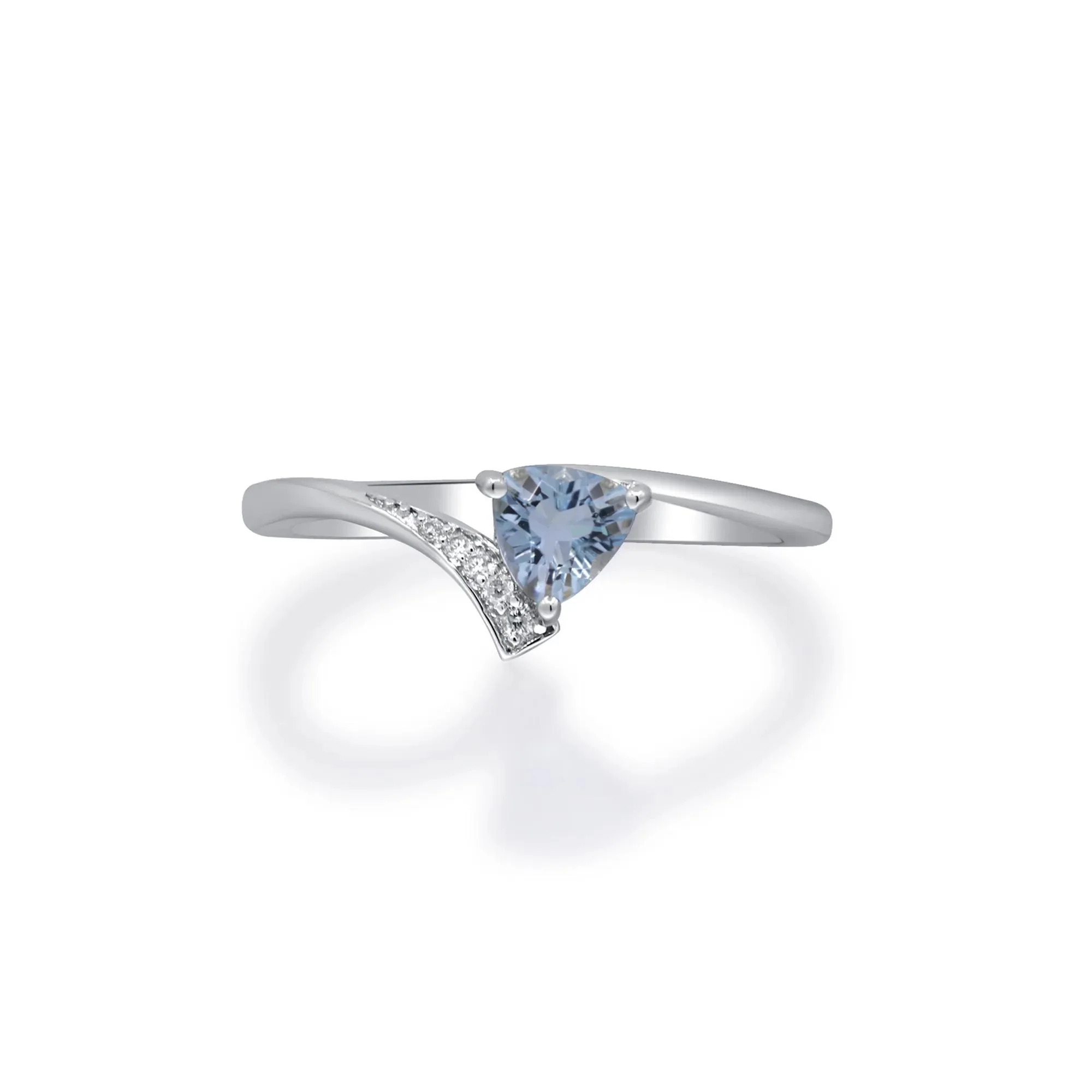 Aquamarine and Diamond Accent Bypass Ring .925 Sterling Silver White Size 7.5 2mm - Image 4