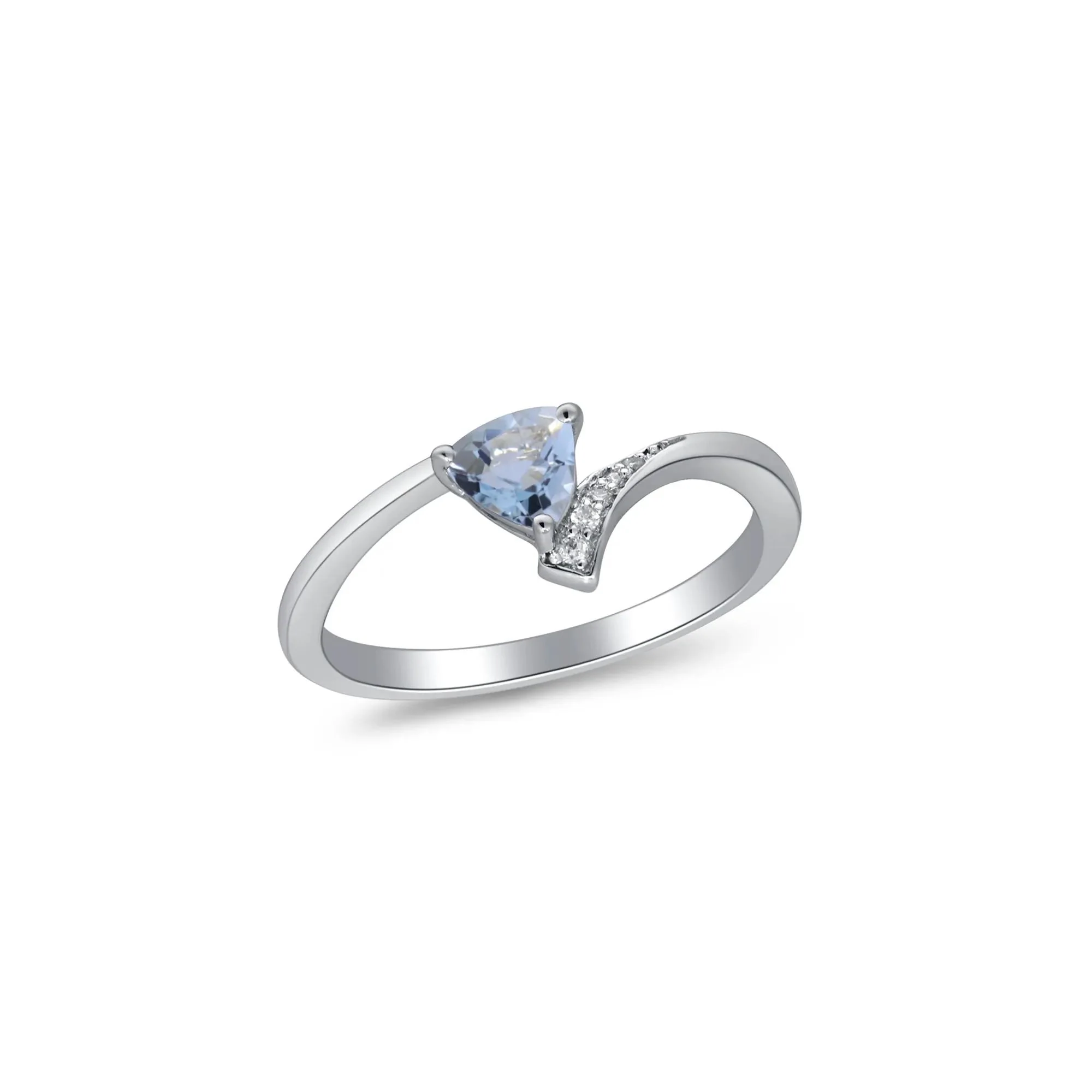 Aquamarine and Diamond Accent Bypass Ring .925 Sterling Silver White Size 7.5 2mm - Image 5