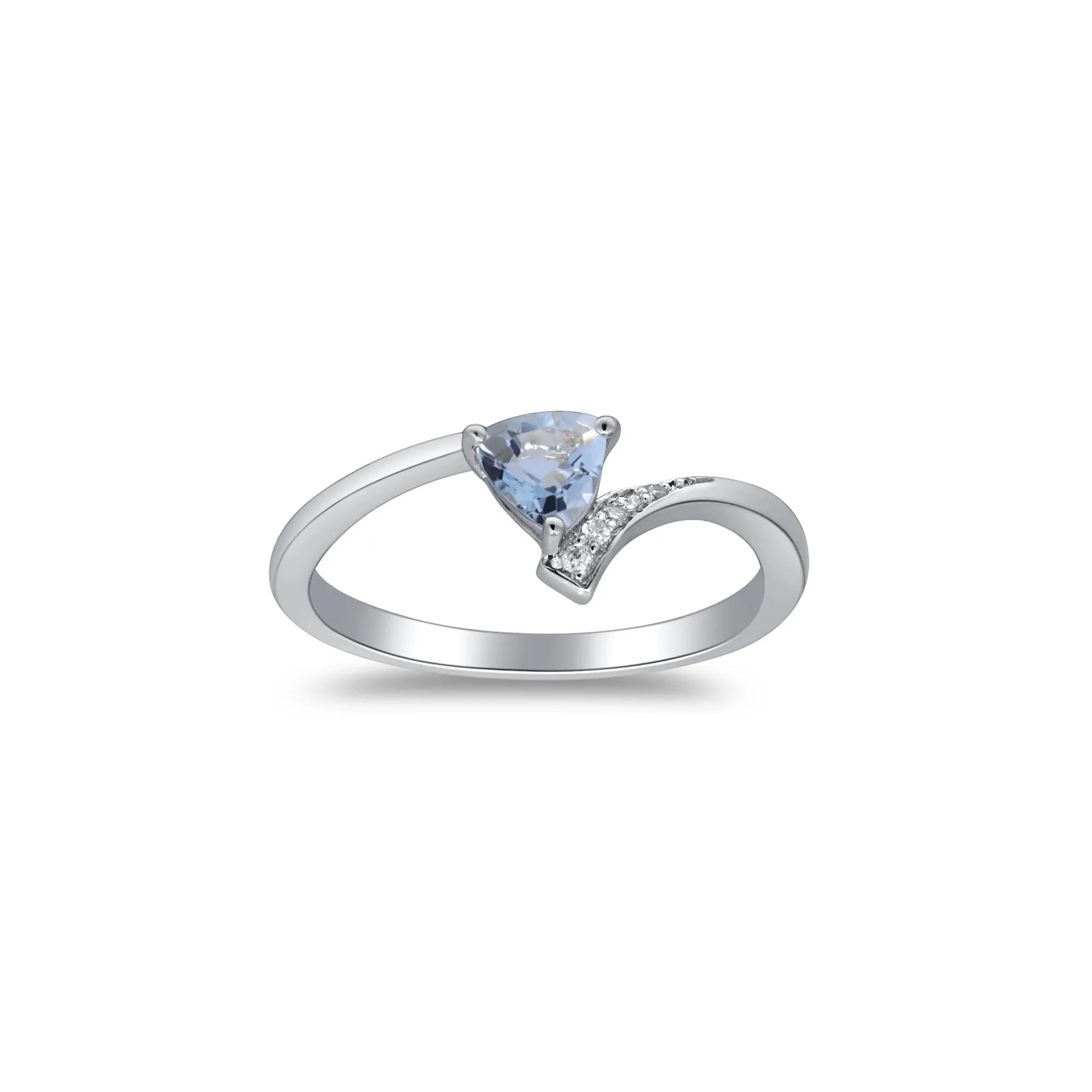 Aquamarine and Diamond Accent Bypass Ring .925 Sterling Silver White Size 9 2mm