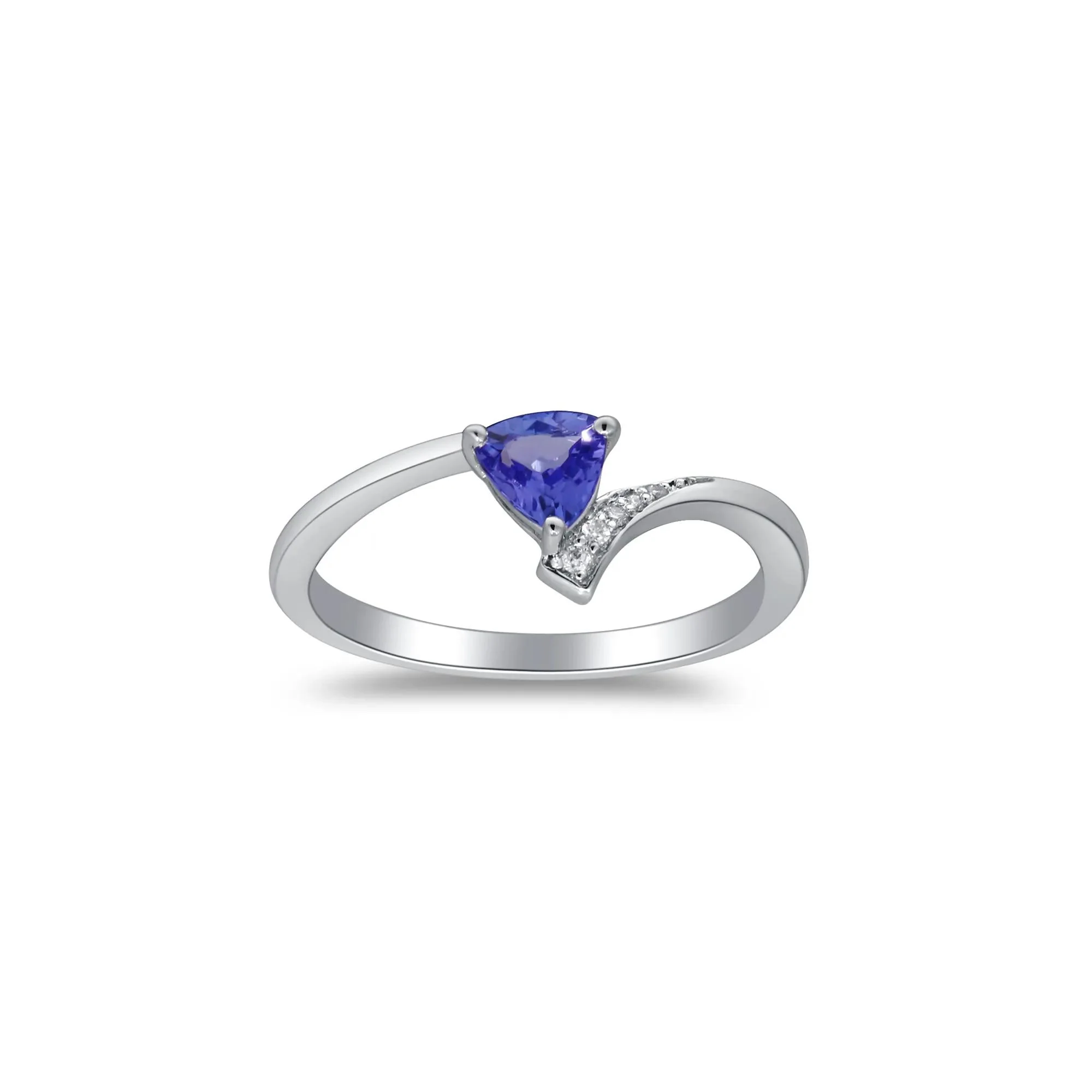 Tanzanite and Diamond Accent Ring .925 Sterling Silver White Size 6 2mm