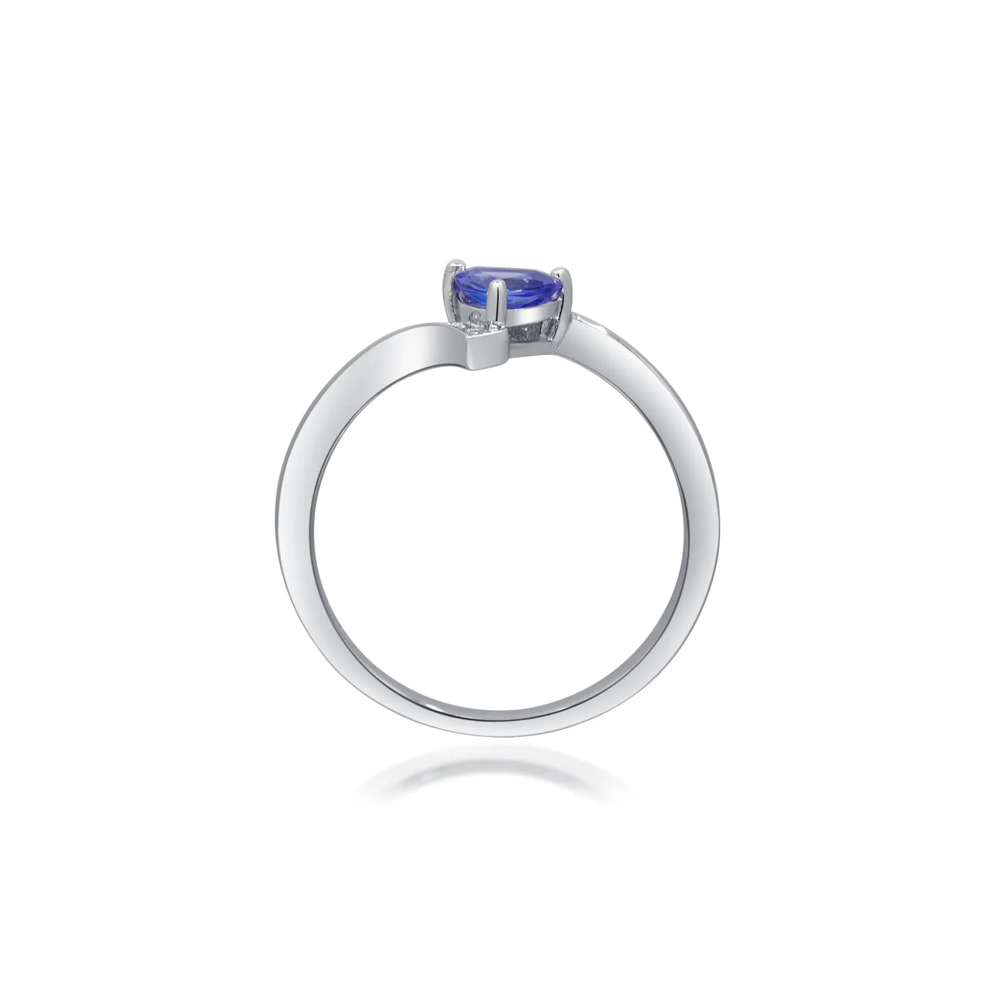 Tanzanite and Diamond Accent Ring .925 Sterling Silver White Size 7.5 2mm - Image 2