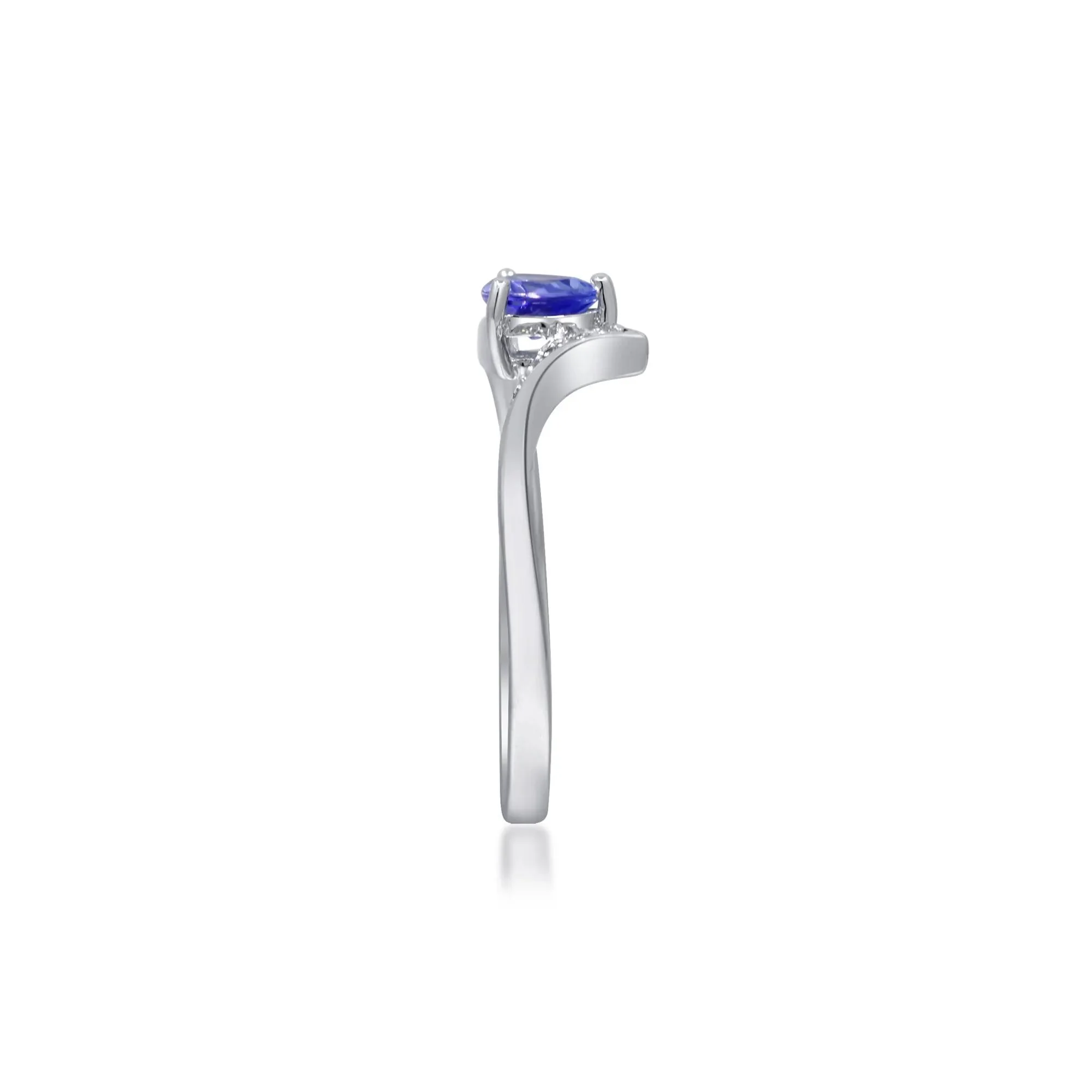 Tanzanite and Diamond Accent Ring .925 Sterling Silver White Size 7.5 2mm - Image 3