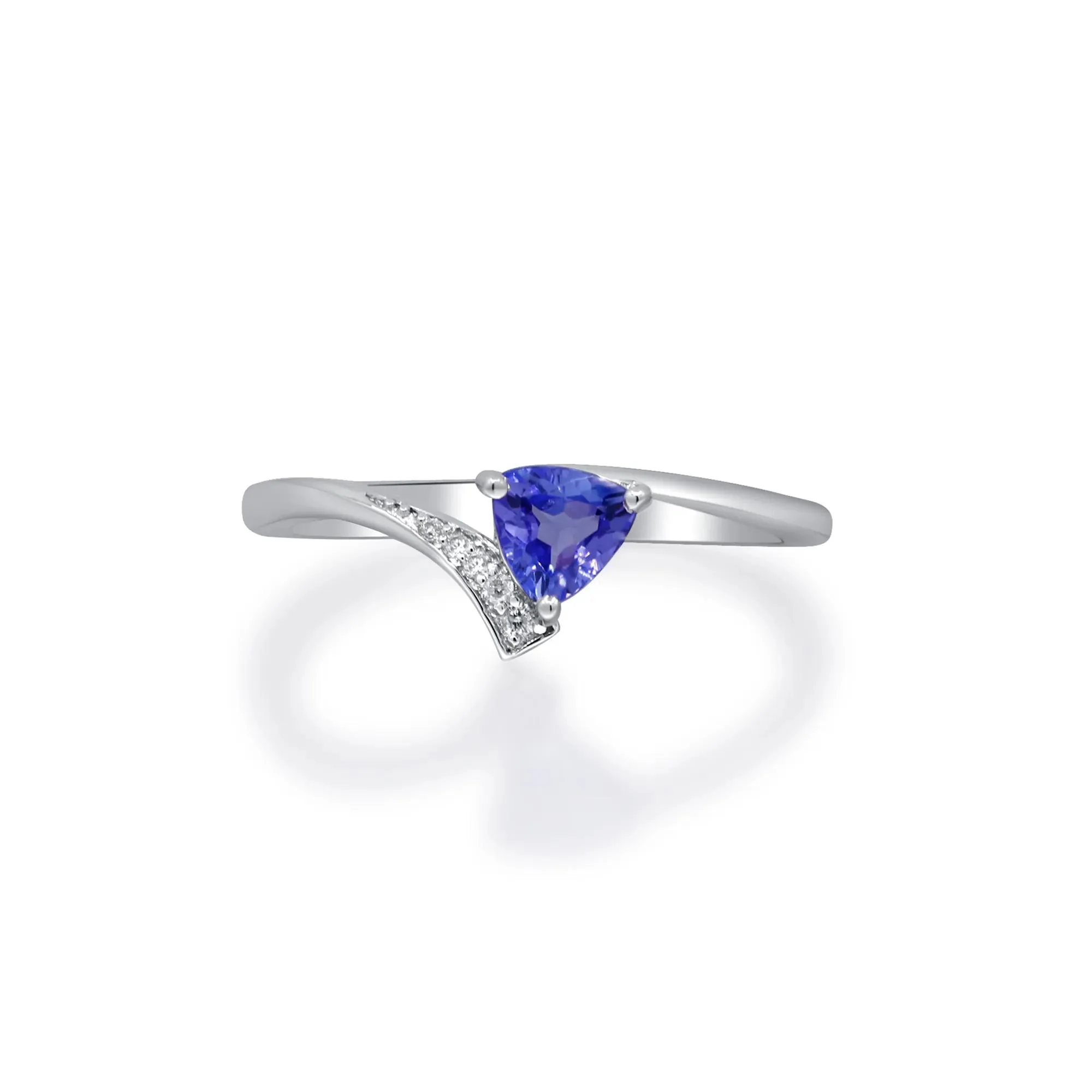 Tanzanite and Diamond Accent Ring .925 Sterling Silver White Size 8.5 2mm - Image 5