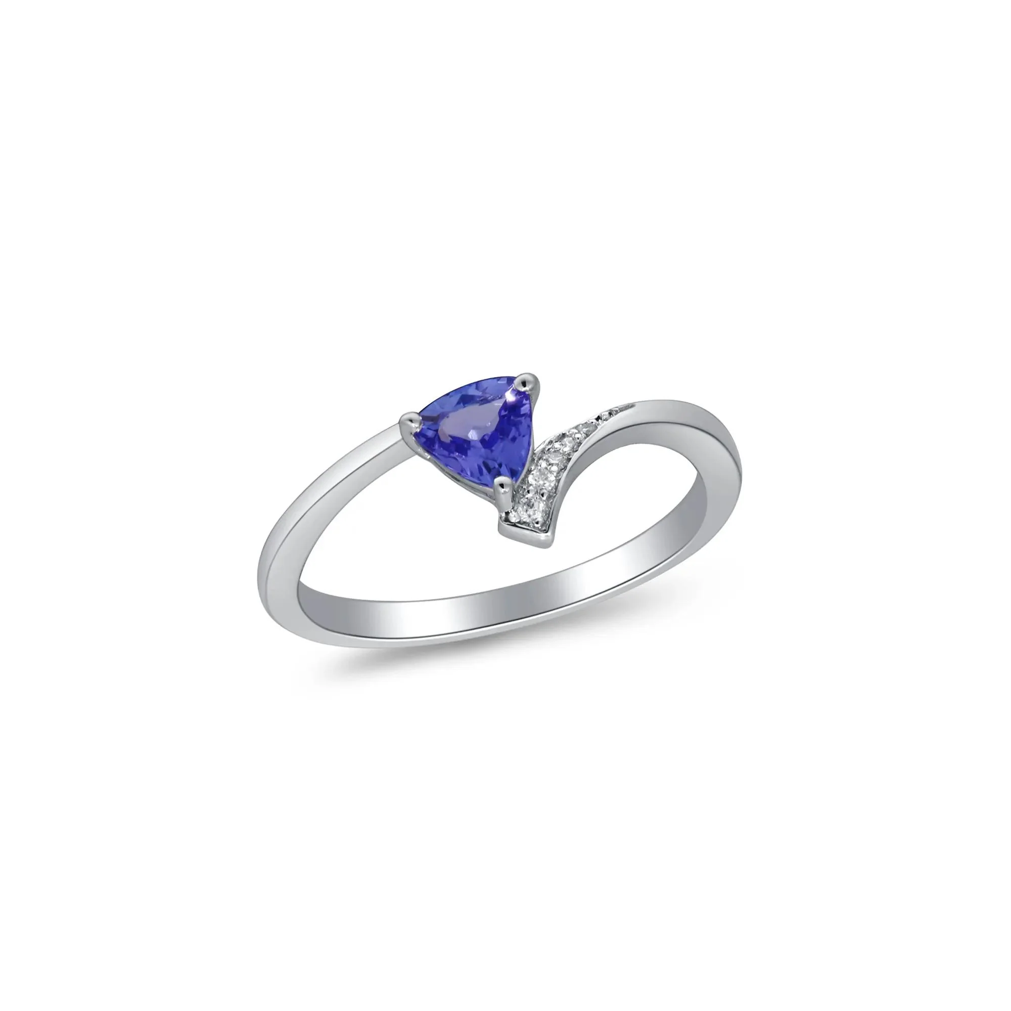 Tanzanite and Diamond Accent Ring .925 Sterling Silver White Size 9 2mm - Image 4