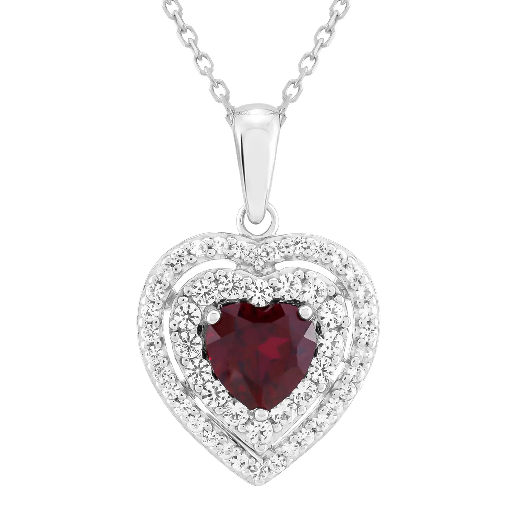 Heart Pendant Necklace with Lab-Created Ruby and Lab-Created White Sapphires .925 Sterling Silver Size 18"