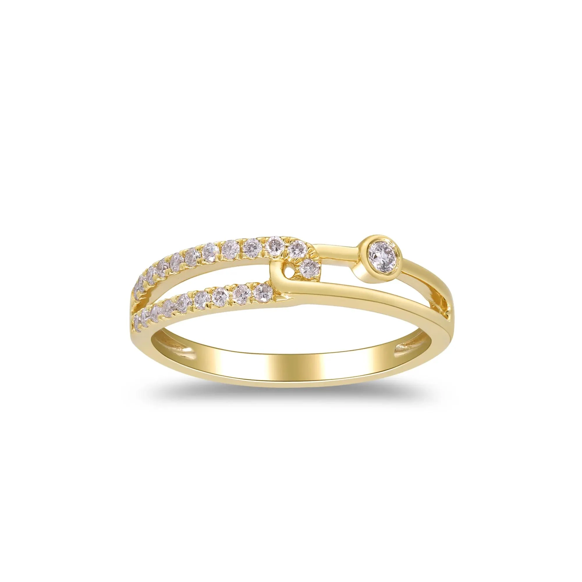 1/5 CT. Tw. Diamond Interlocking Ring 10K Yellow Gold Size 6.5 2mm - Image 3