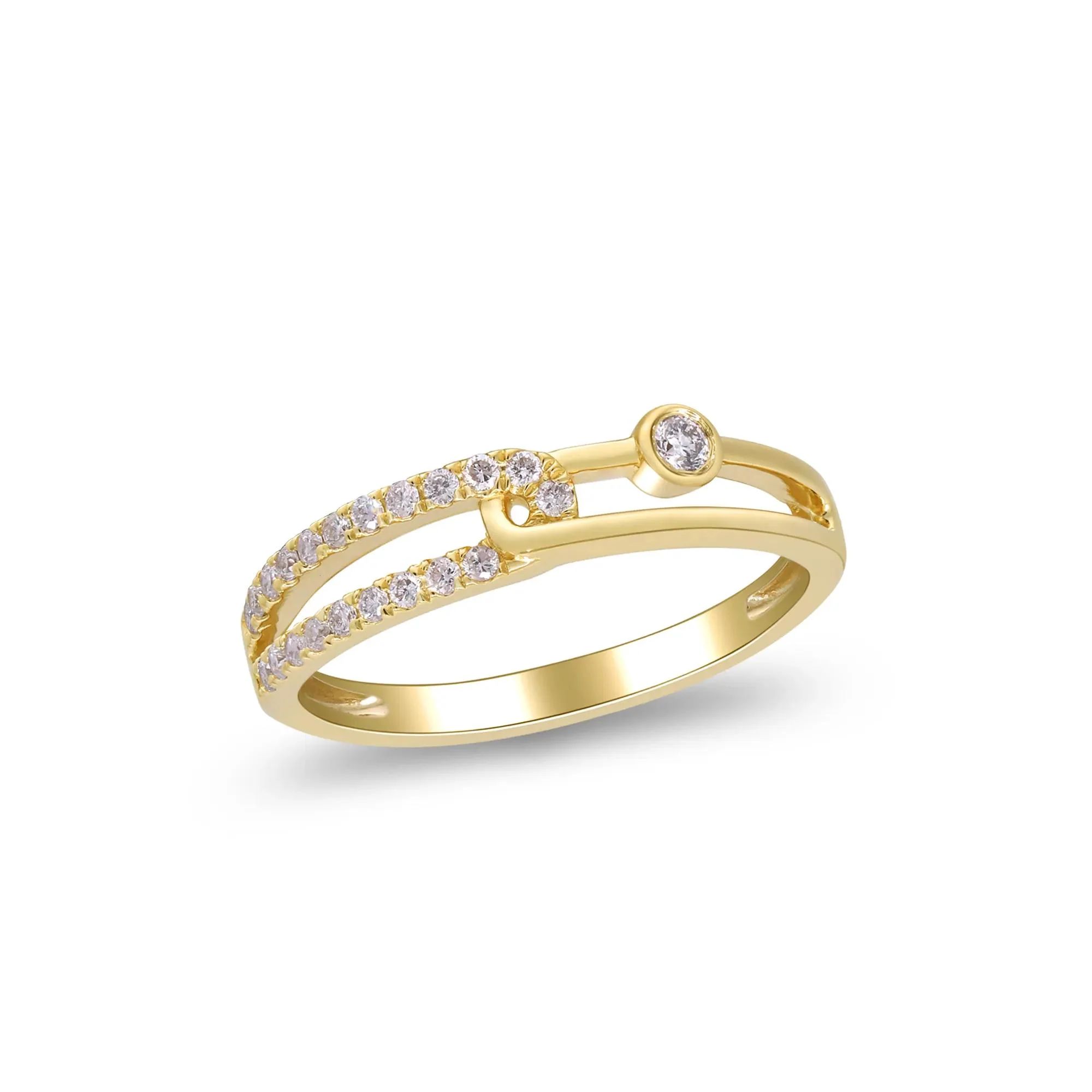 1/5 CT. Tw. Diamond Interlocking Ring 10K Yellow Gold Size 8.5 2mm - Image 2